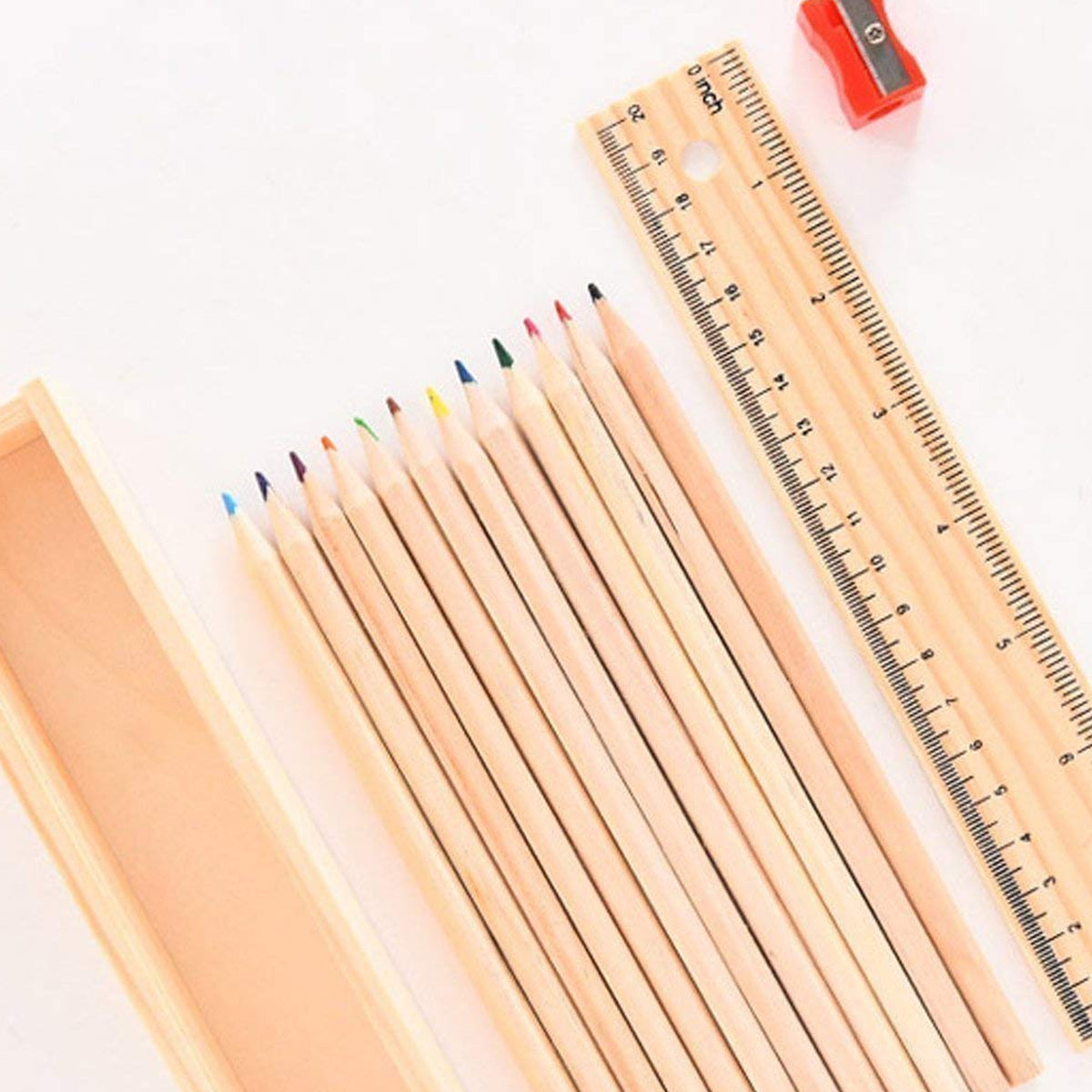 Colorful Wooden Pencil Set With Pencil Box Ruler Sharpener For For Kids Artist Architect - Happy Price - Image 4