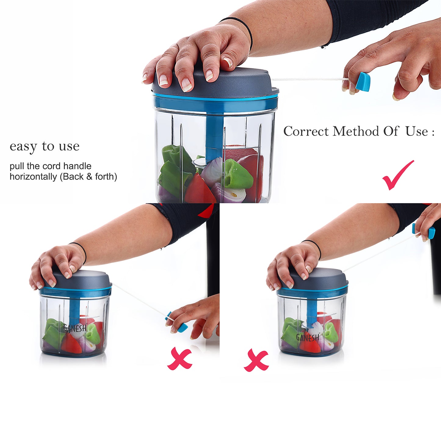 Ganesh Master Chopper With 5 Stainless Steel Blades Xl Large Jumbo Chopper (900 Ml) - Happy Price - Image 6