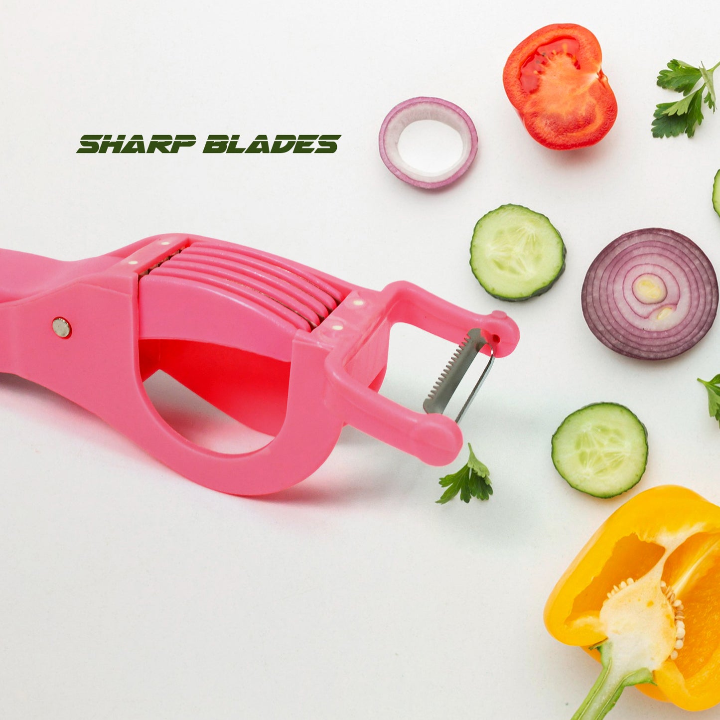 Plastic 2 In 1 Vegetable Fruit Multi Cutter 5 Blade Vegetable Cutter With Peeler (1 Pc Multicolor) - Happy Price - Image 3