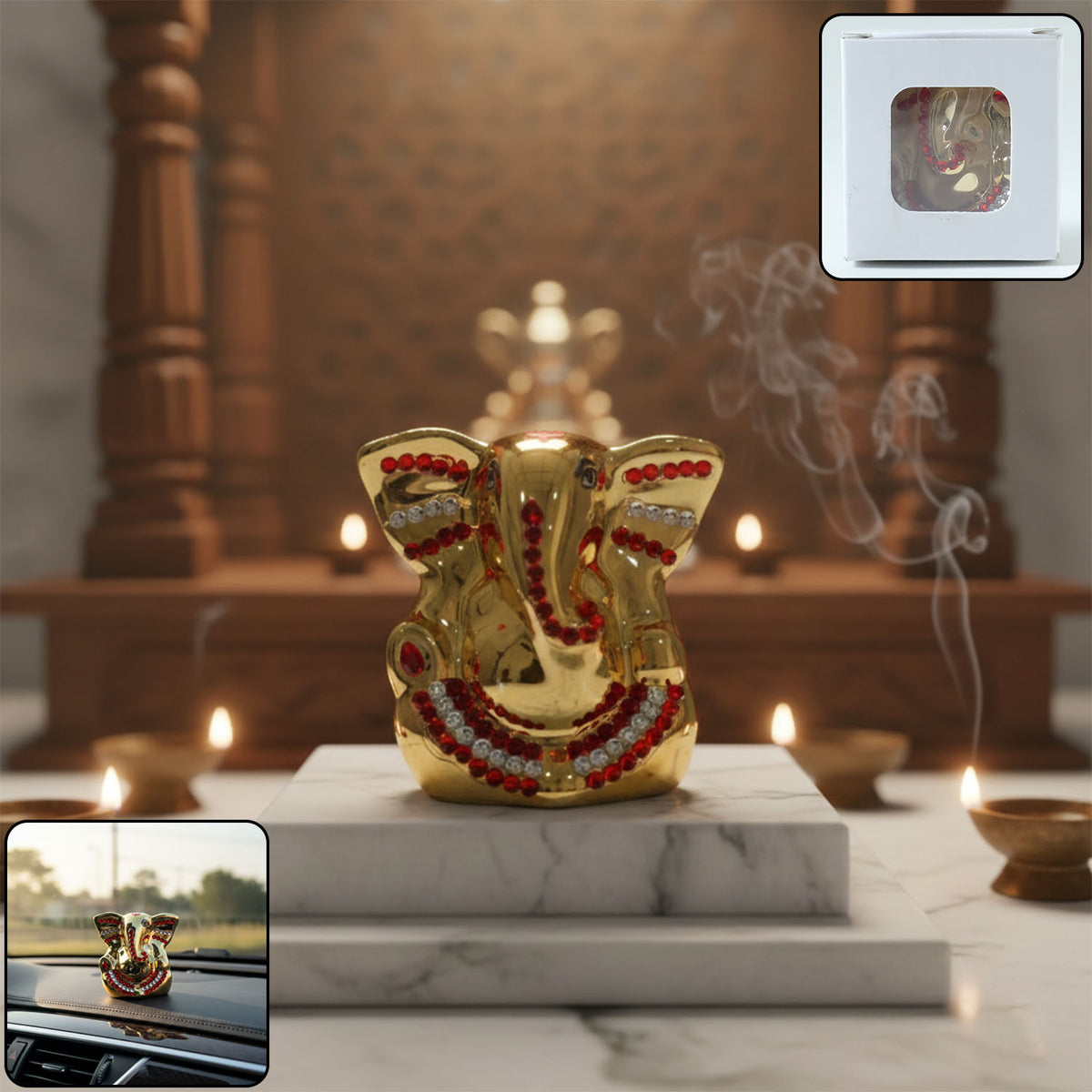 Golden Ganesha Idol Showpiece - 1 Pc Decorative Ganpati Murti for Home, Car, Office - Happy Price - Image 2