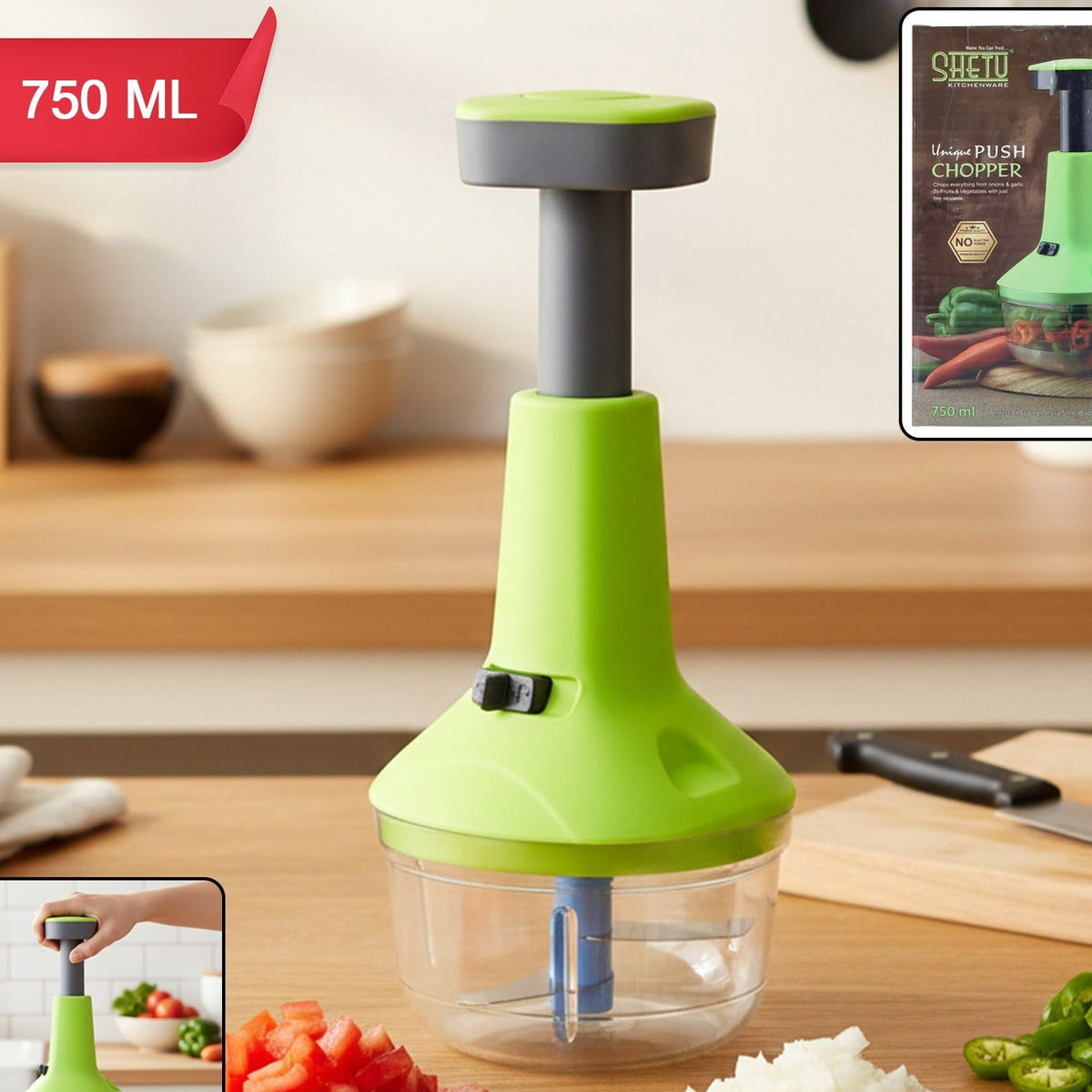 750 ML Push Chopper for Vegetables & Fruits - Manual Hand Press Dicer - Happy Price - Image 1