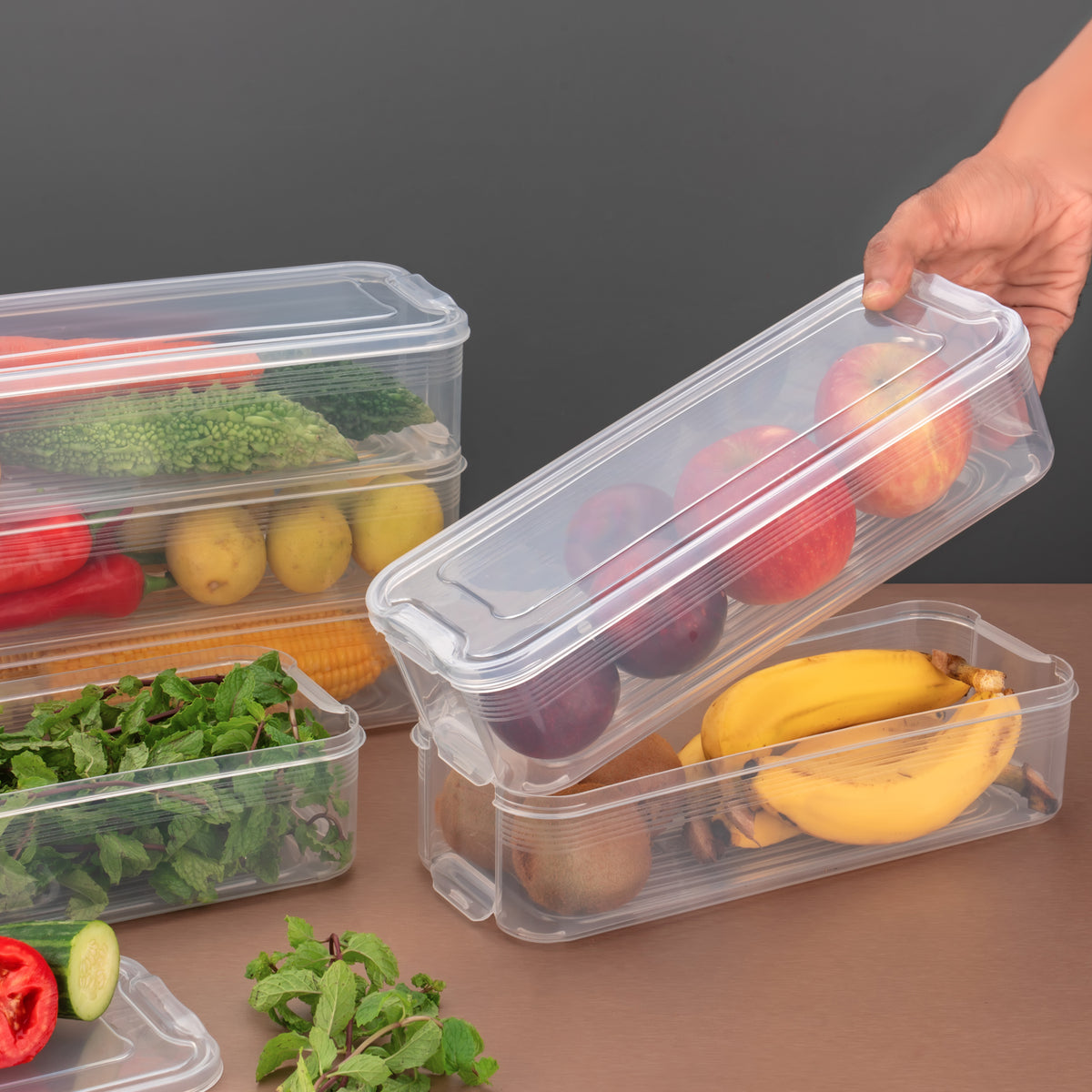 3 Fridge Storage Container Fridge Organizer With Lid Stackable Fridge Storage Containers Plastic Freezer Storage Containers For Fish Meat Vegetables Fruits Pack Of 3pcs 1500ml Approx - Happy Price - Image 5