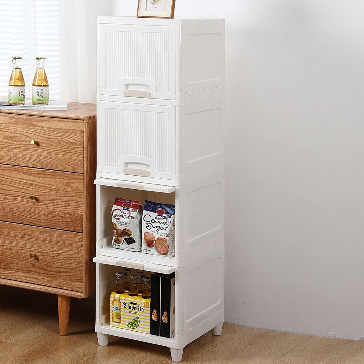 Multipurpose Storage Cabinet Storage Solutions Plastic Drawers Multi Layer Wardrobe Storage Drawers Foldable Multipurpose Drawer Units For Kitchen Bathroom Bedroom Cloth (4 Layer) - Happy Price - Image 2