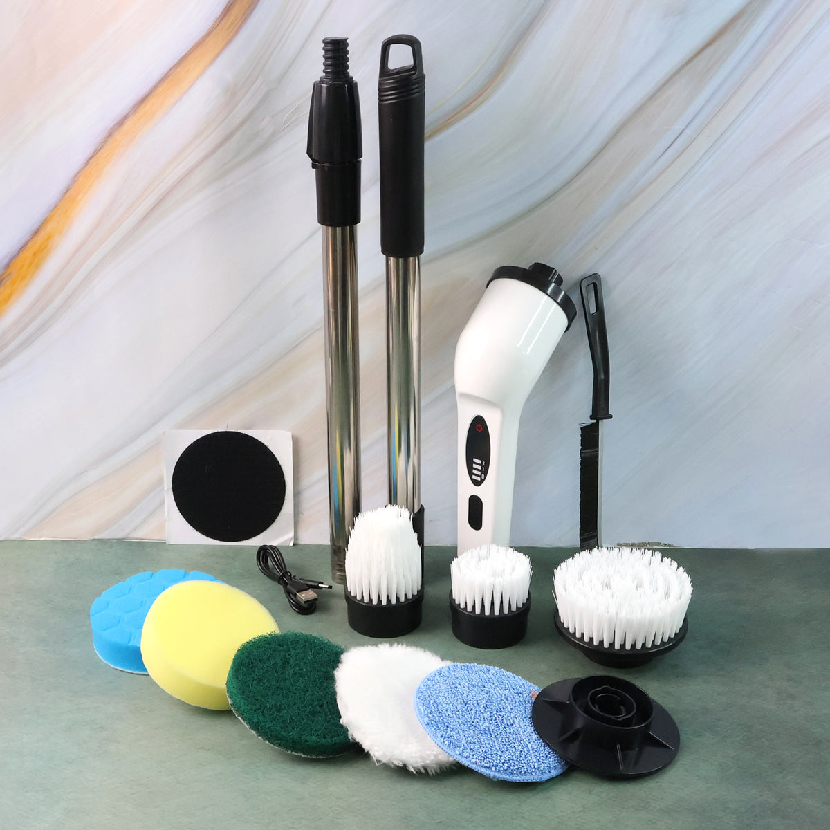 9-in-1 Electric Spin Scrubber Set with Extendable Handle & LCD Display - Happy Price - Image 4