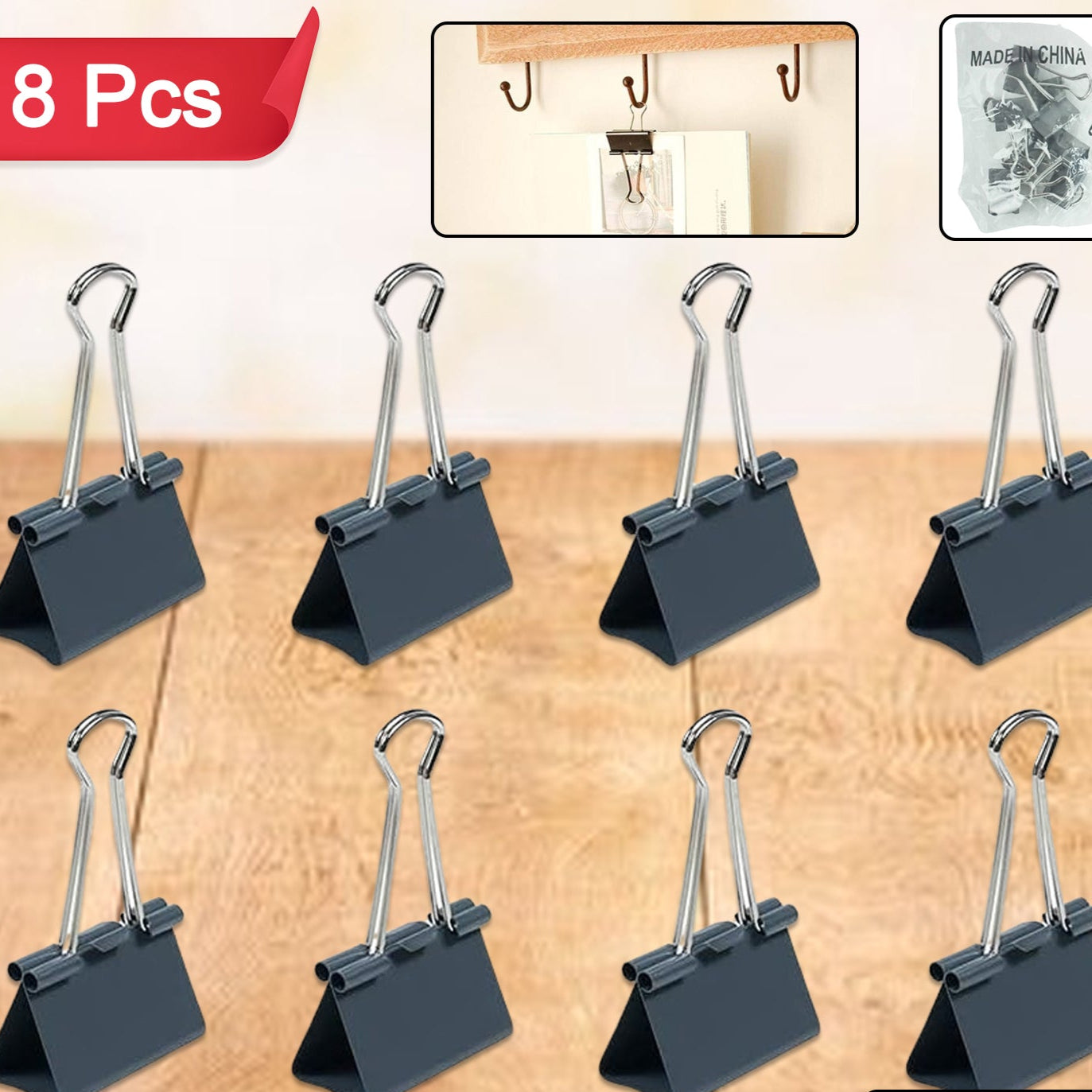 Paper Holding Binder Clips Paper Clips (8 Pcs Set Mix Color) - Happy Price - Image 1