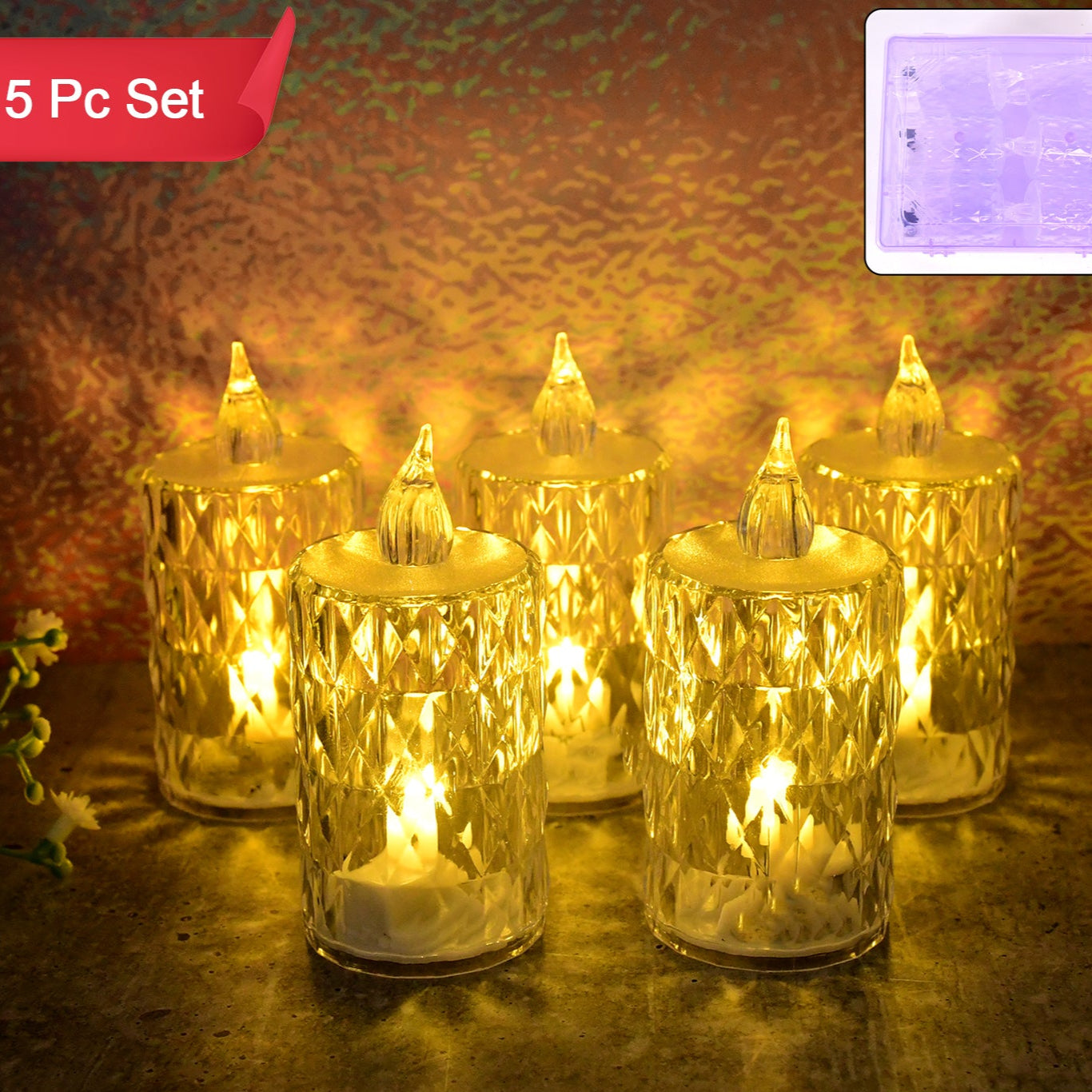 LED Crystal Effect Flameless Candle Set - 5 Pieces for Festive Decor - Happy Price - Image 1