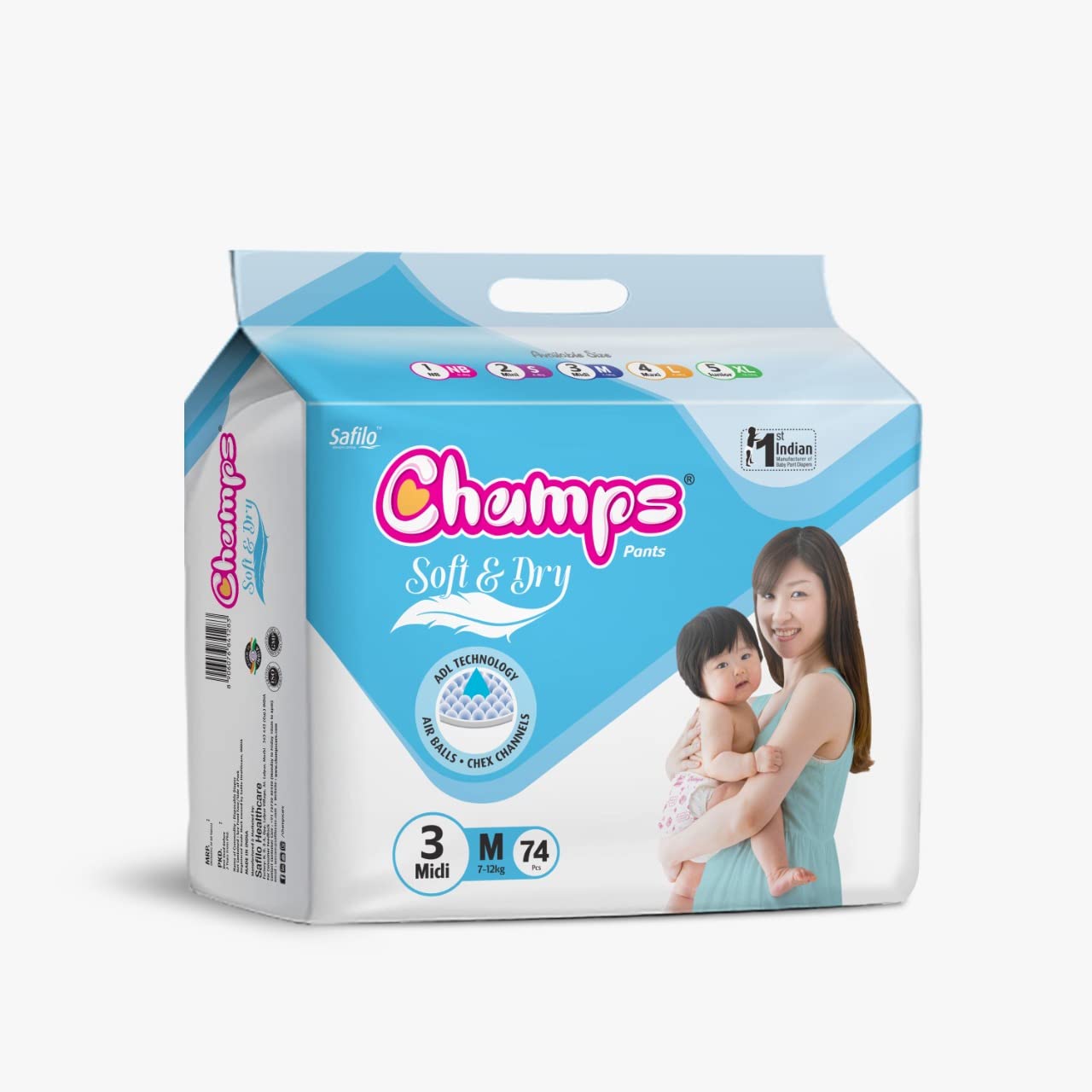 Champs Soft And Dry Baby Diaper Pants 74 Pcs (Medium Size M74) - Happy Price - Image 2