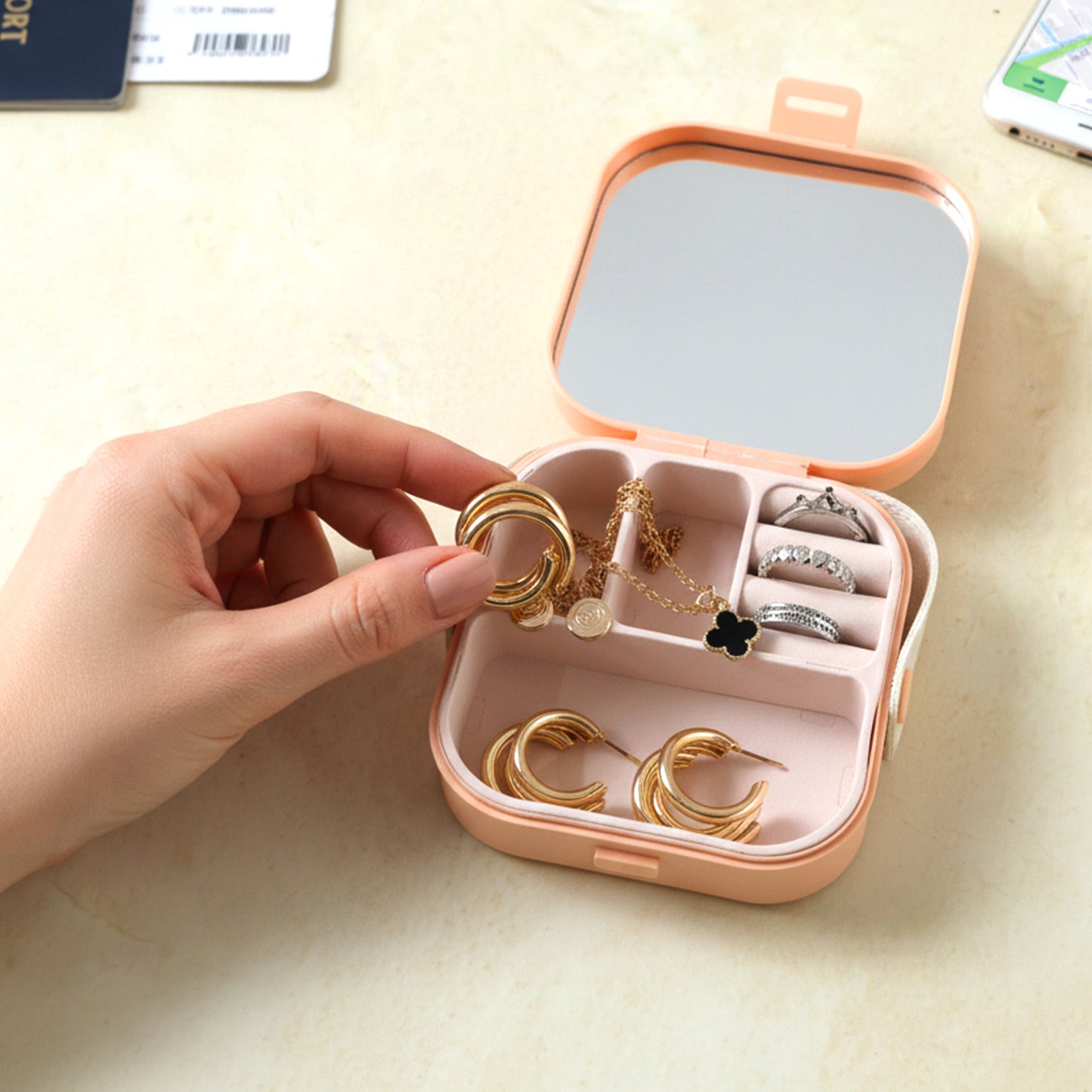 Compact Travel Jewelry Organizer Box with Mirror - 1 Pc - Great Price - Image 3