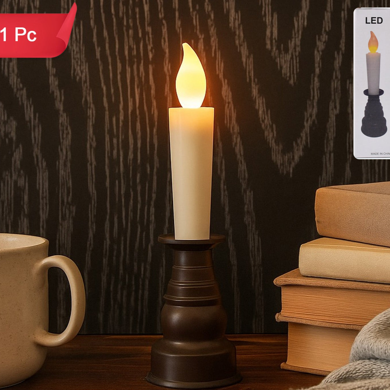 LED Flameless Candle with Holder - Safe Flickering Light (1 Pc) - Happy Price - Image 1