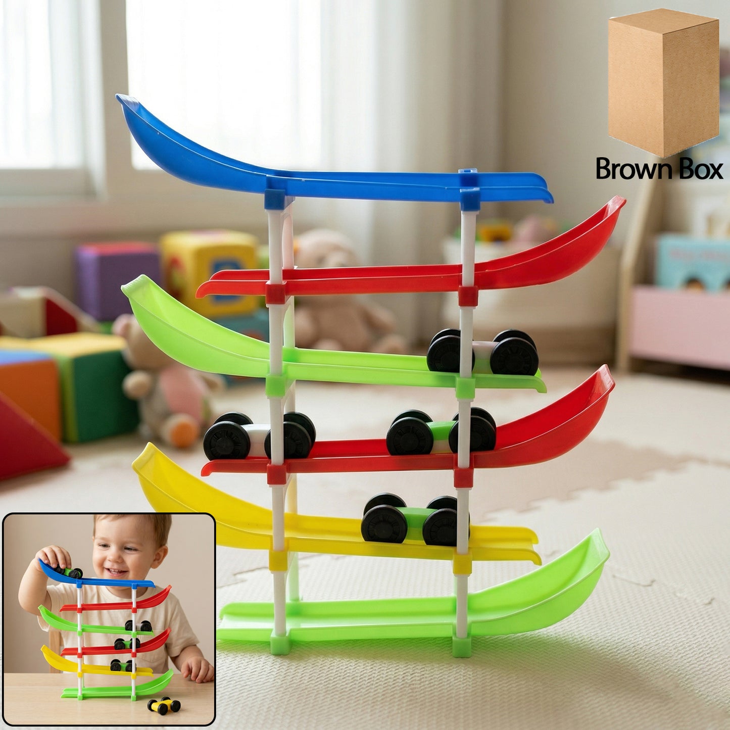 Kids Multi-Level Car Race Track Toy Set - Gravity Slide Tower with Mini Cars - Great Price - Image 2