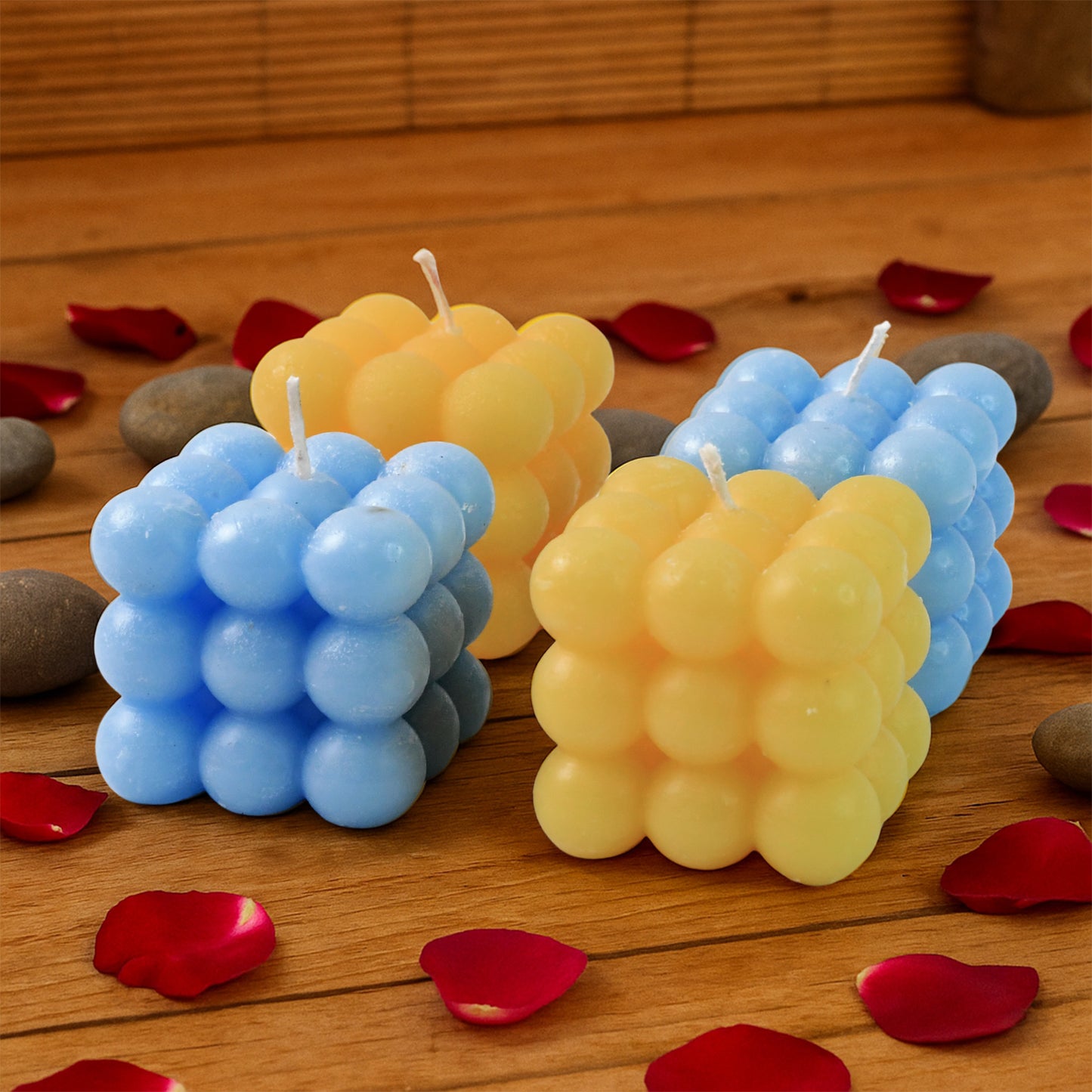 Set of 4 Colorful Cube Wax Candles - Blue & Yellow Decorative Accent - Happy Price - Image 6