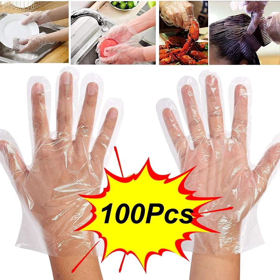 Plastic Transparent Disposable Clear Gloves (White) (100pc) - Happy Price - Image 2