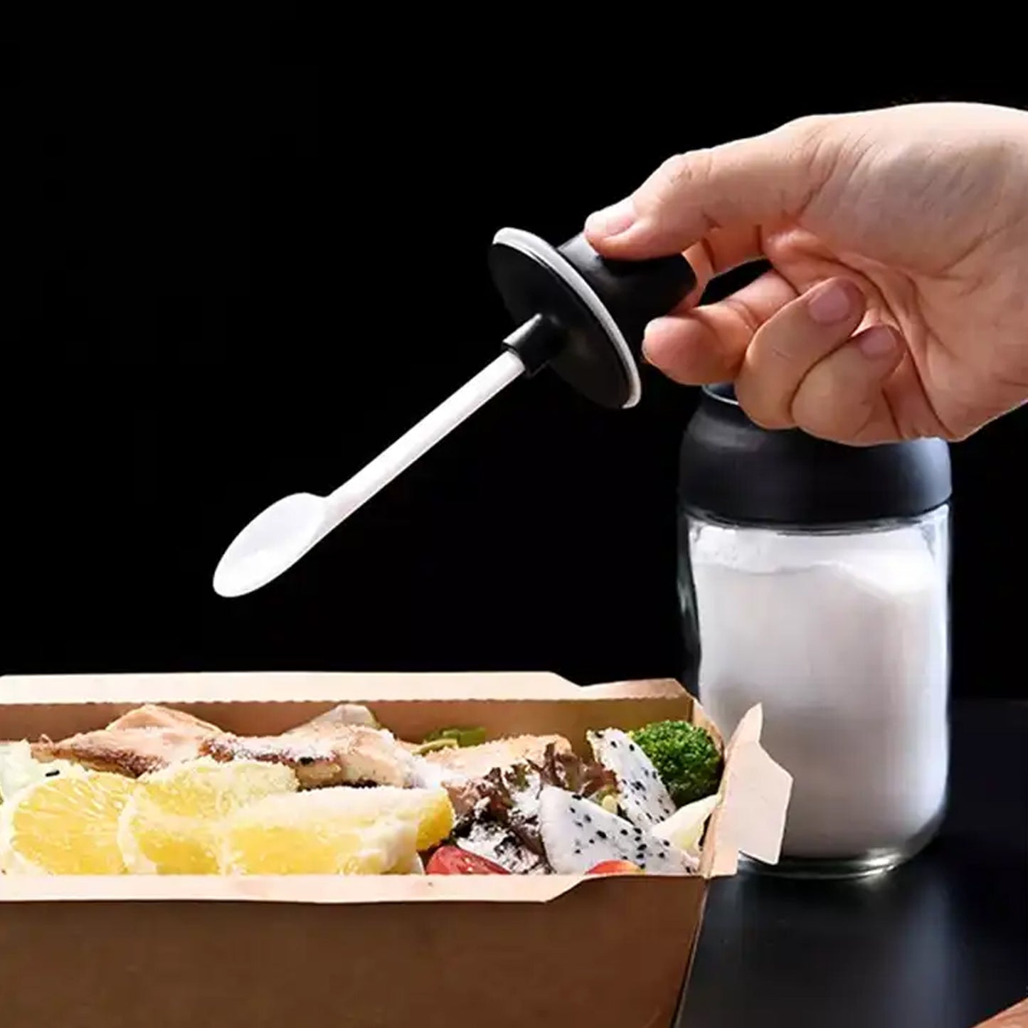 Heat-resistant Condiment Container Seasoning Box Glass Condiment Canisters Pots Bottle With Serving Spoons For Salt Spice Honey Sugar Bbq Resturant Jar Oil Bottle Honey Jar Dispenser Airtight Cap Transparent (1 Pc) - Happy Price - Image 2