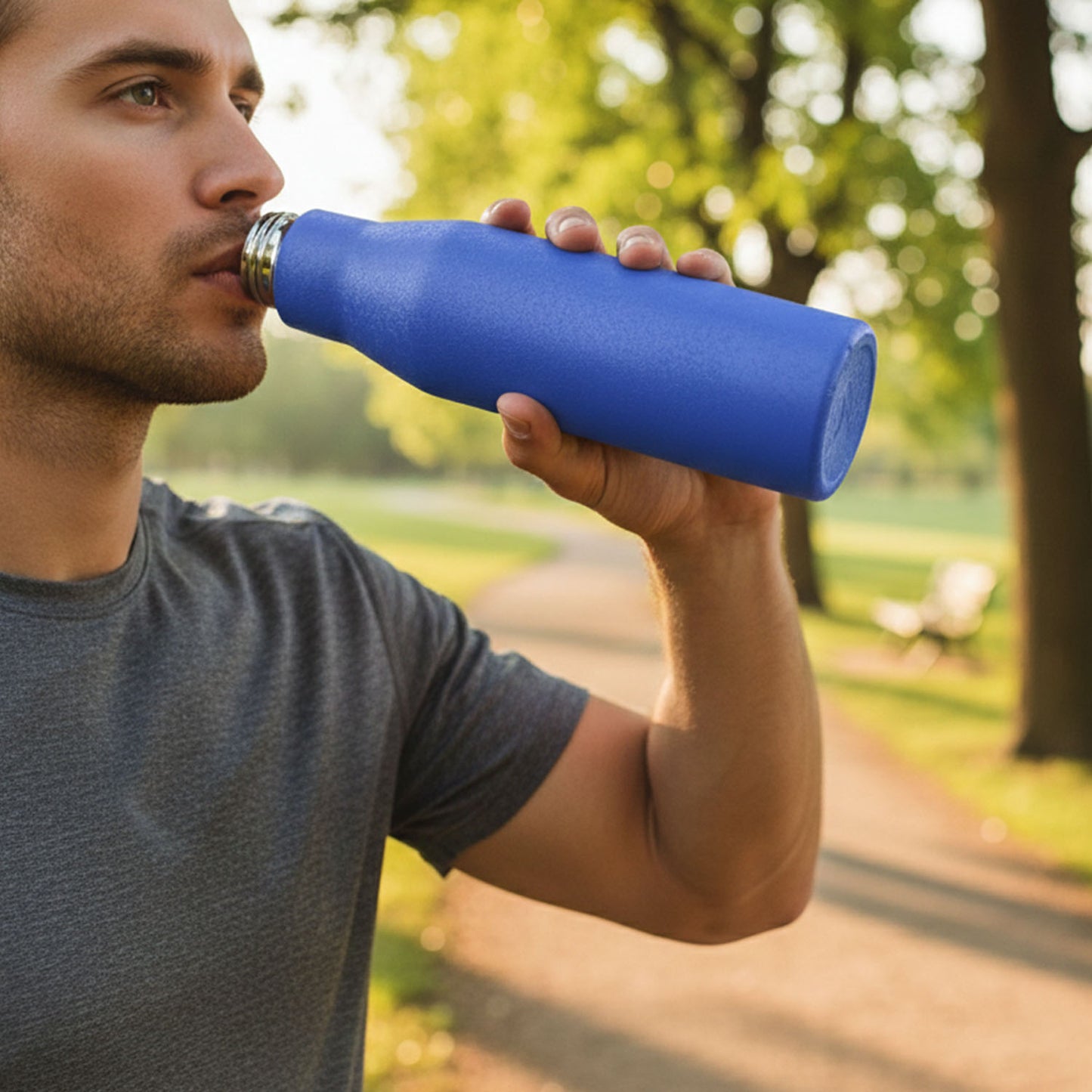 Classic Blue Stainless Steel Water Bottle - 1000 ML, 1 Pc - Happy Price - Image 3