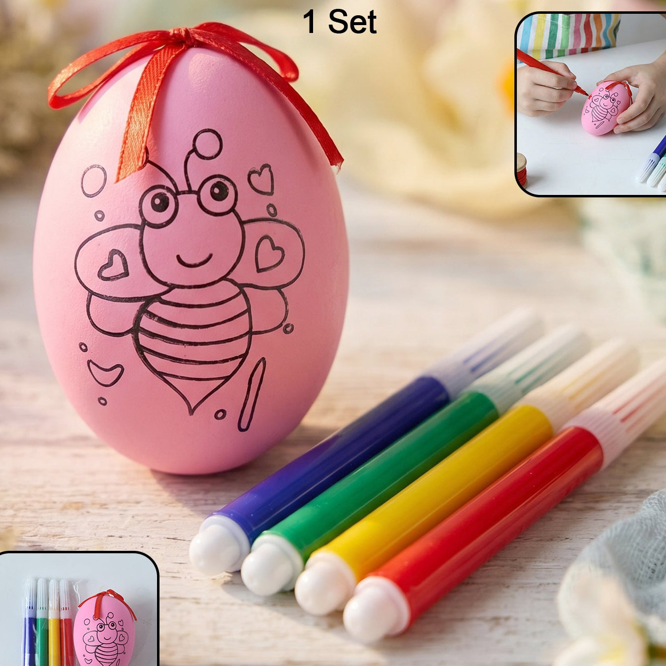 Creative Egg Decorating Art Kit for Kids - Includes Craft Egg & Colour Pens (1 Set) - Happy Price - Image 1