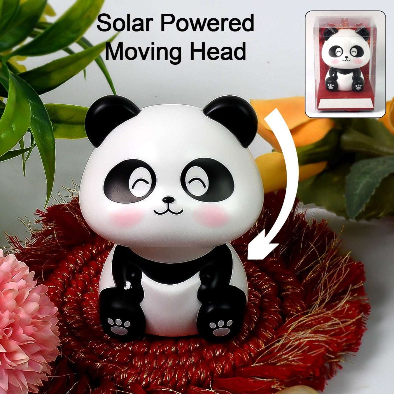 Car Decoration Solar Power Moving Head Panda Statue Creative (1 Pc) - Happy Price - Image 1