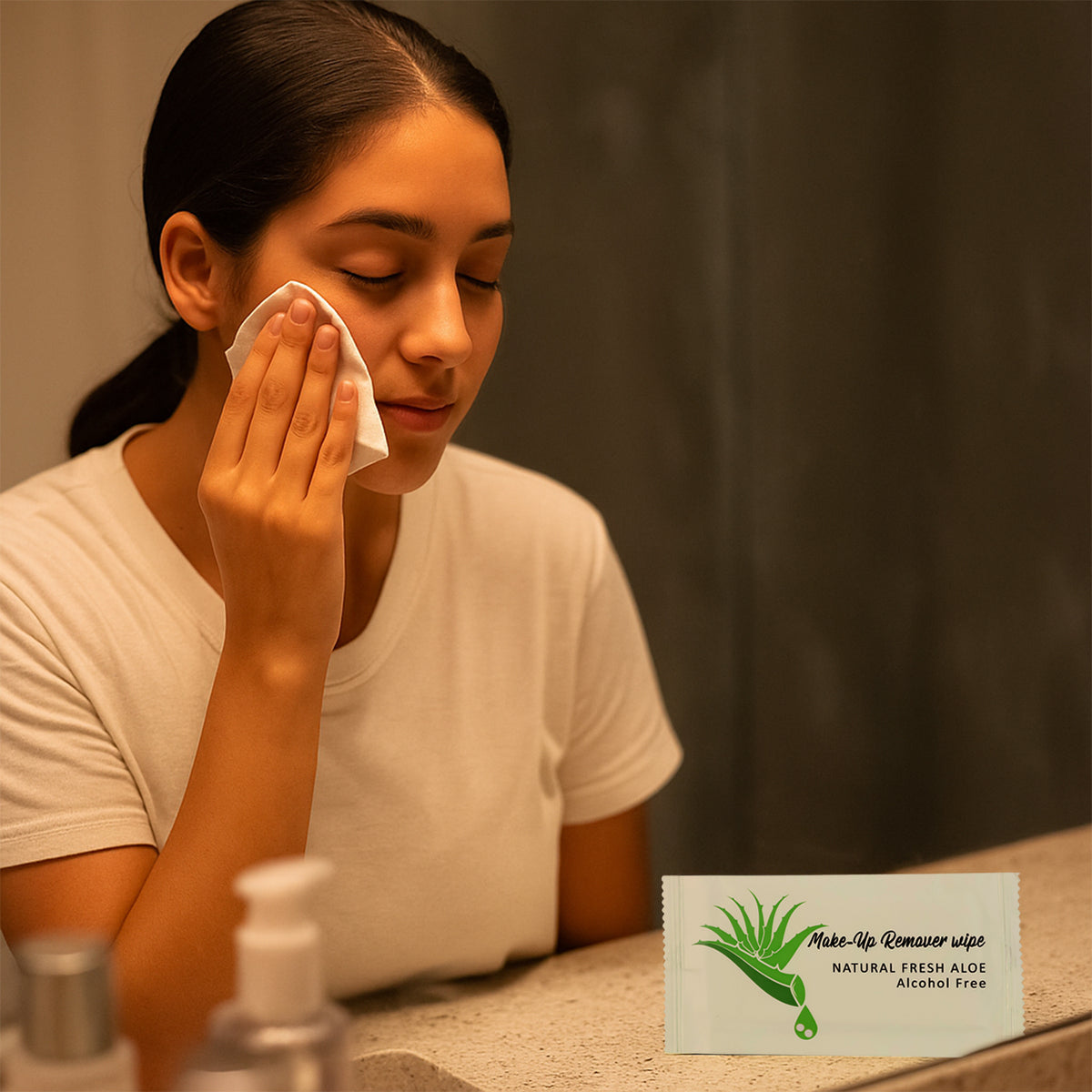 Aloe Vera Makeup Remover Wipes - Gentle Alcohol-Free Cleansing (10 Pc) - Happy Price - Image 3