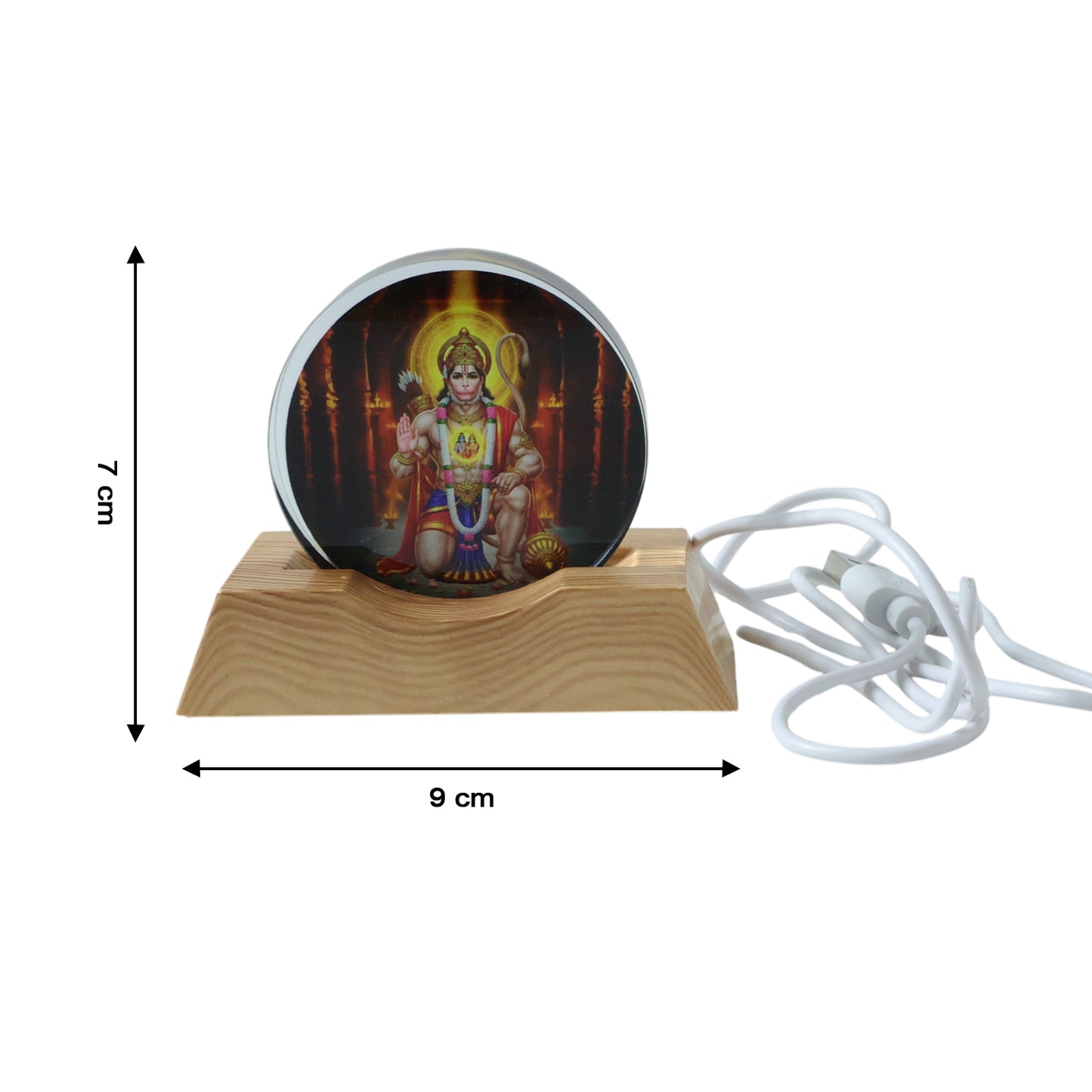 3D Hanuman Ji LED Night Lamp with Wooden Base - USB Powered - Happy Price - Image 5