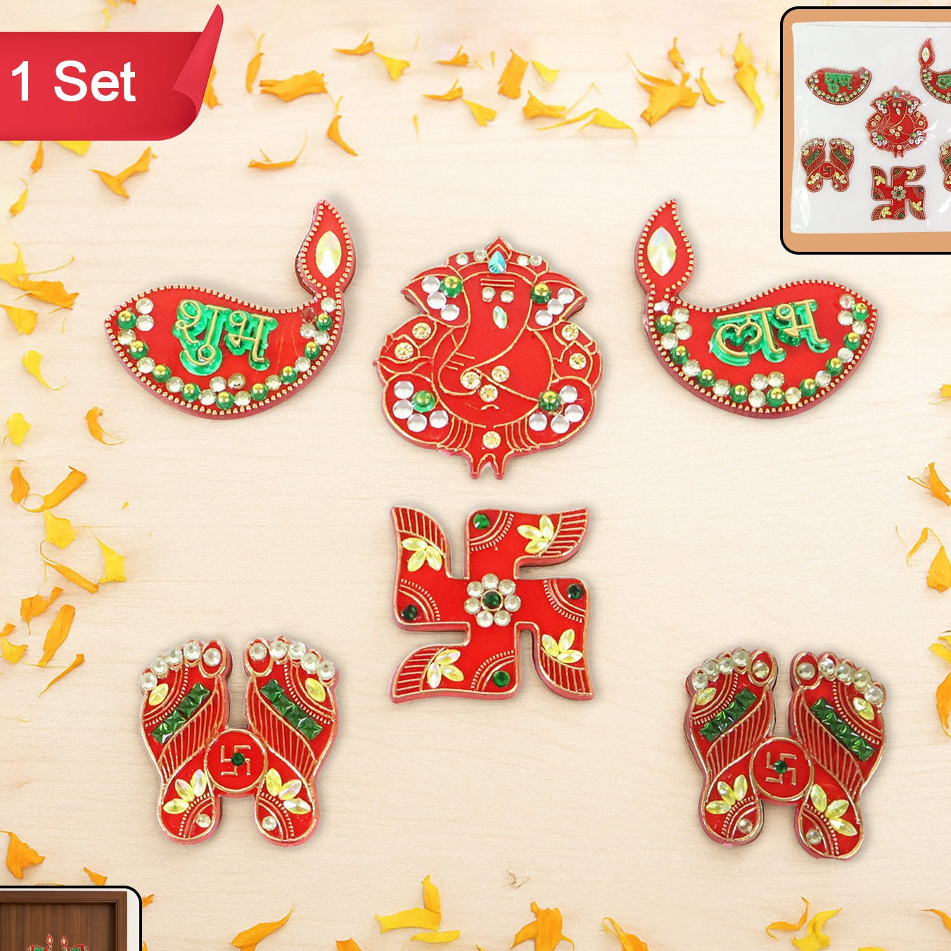 Decorative Shubh Labh Door Hanging Set - 6 Pcs for Home Entrance & Pooja Room - Happy Price - Image 1
