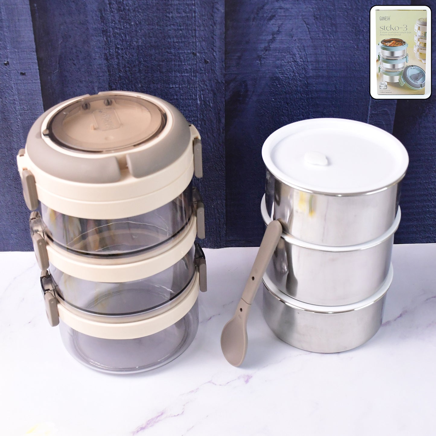 Ganesh Steko-3 Triple Layer Stainless Steel Insulated Lunch Box Set - Happy Price - Image 7