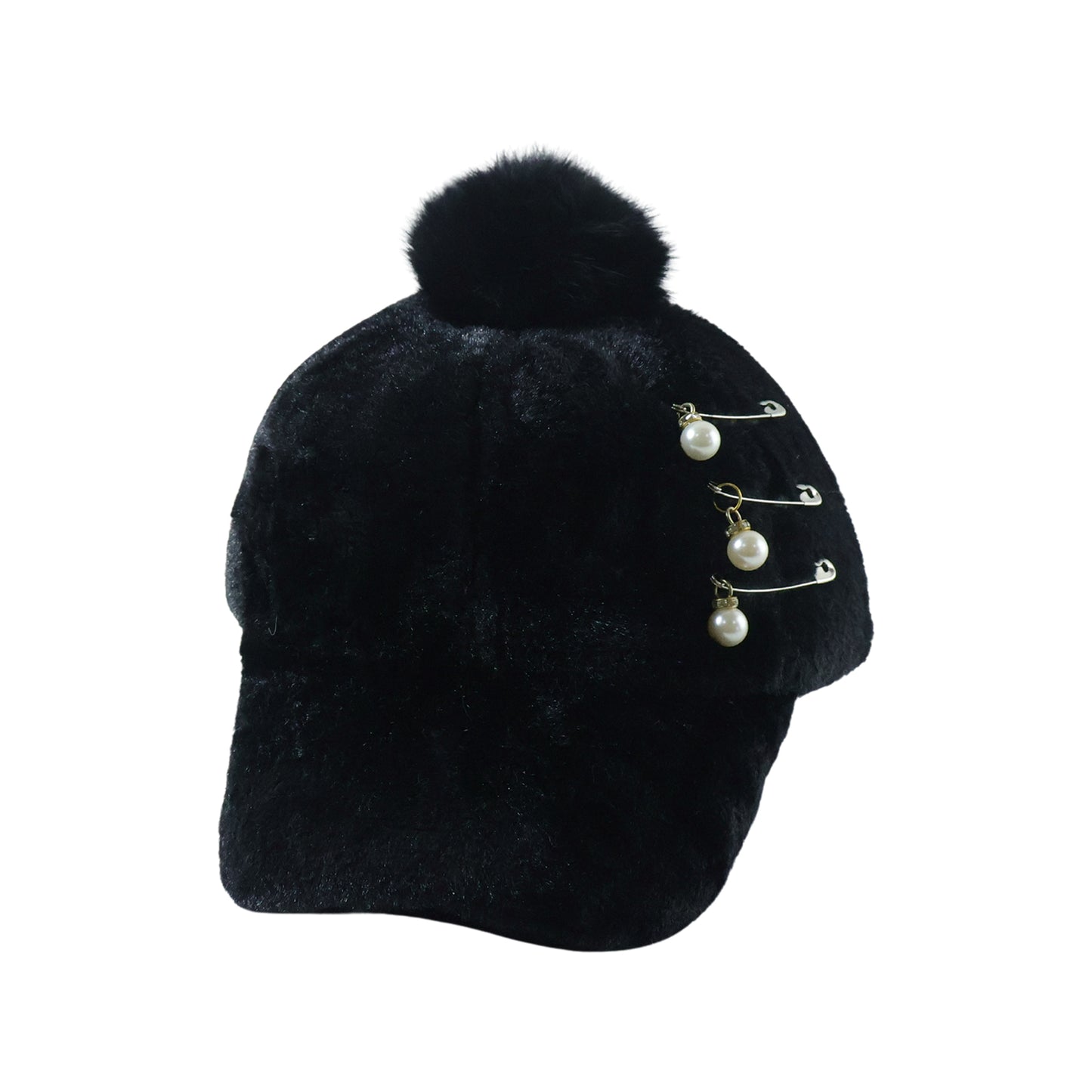 Women's Warm Plush Fur Cap with Pom Pom & Pearl Chain - 1 Pc - Great Price - Image 4