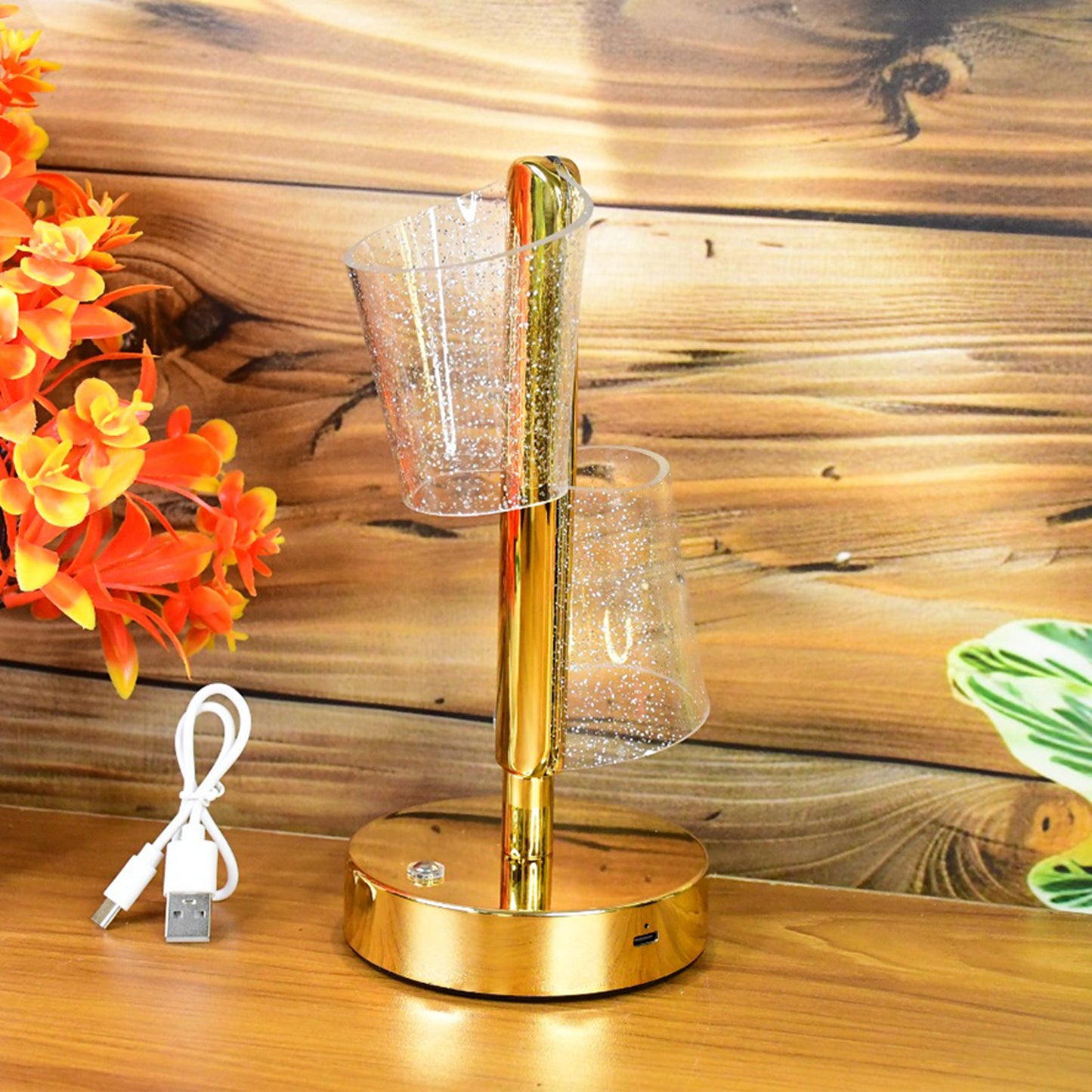Elegant Crystal Double Shade LED Table Lamp with Golden Base (1 Pc) - Happy Price - Image 7