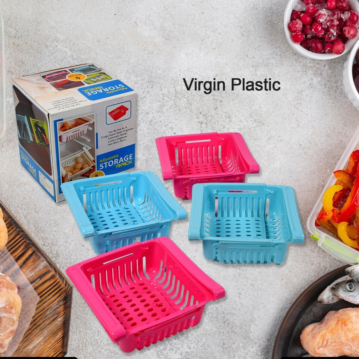 Virgin Freeze Storage Unbreakable Adjustable Multi Color Tray With Extra Storage Easy To Remove Easy To Clean Pack Of 4 Tray - Happy Price - Image 1