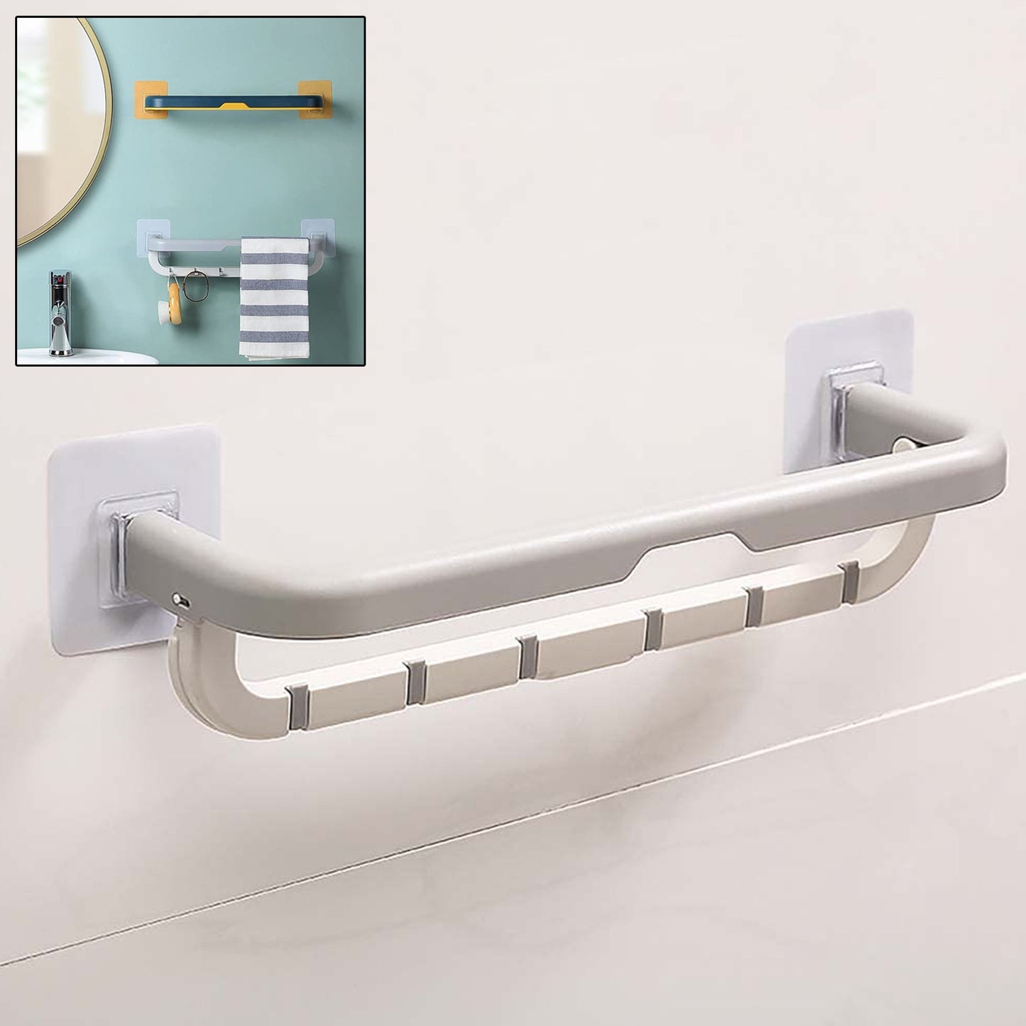 Wall Mounted Double Bar Towel Holder With Hooks Multifunctional Adjustable Towels Rack For Kitchenbathroom Folding Towel Shelf - Happy Price - Image 2
