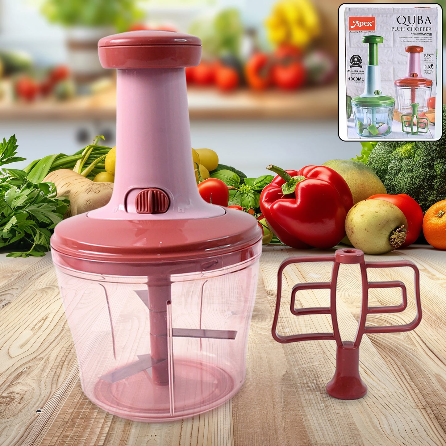 Apex Quba Push Chopper With Stainless Steel Blades (1000ml) - Happy Price - Image 2