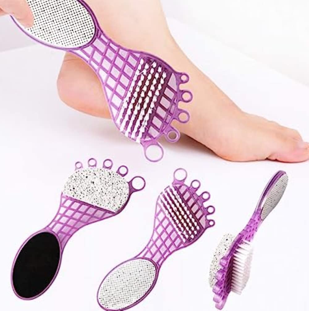 4 In 1 Pedicure Tool For Rough Dry Feet Dual-sided With Pumice Stone Soft Brush Steel Scrubber Emery File Softens Hard Foot Corns Calluses Cleanses Smoothens Dull Feet - Happy Price - Image 2