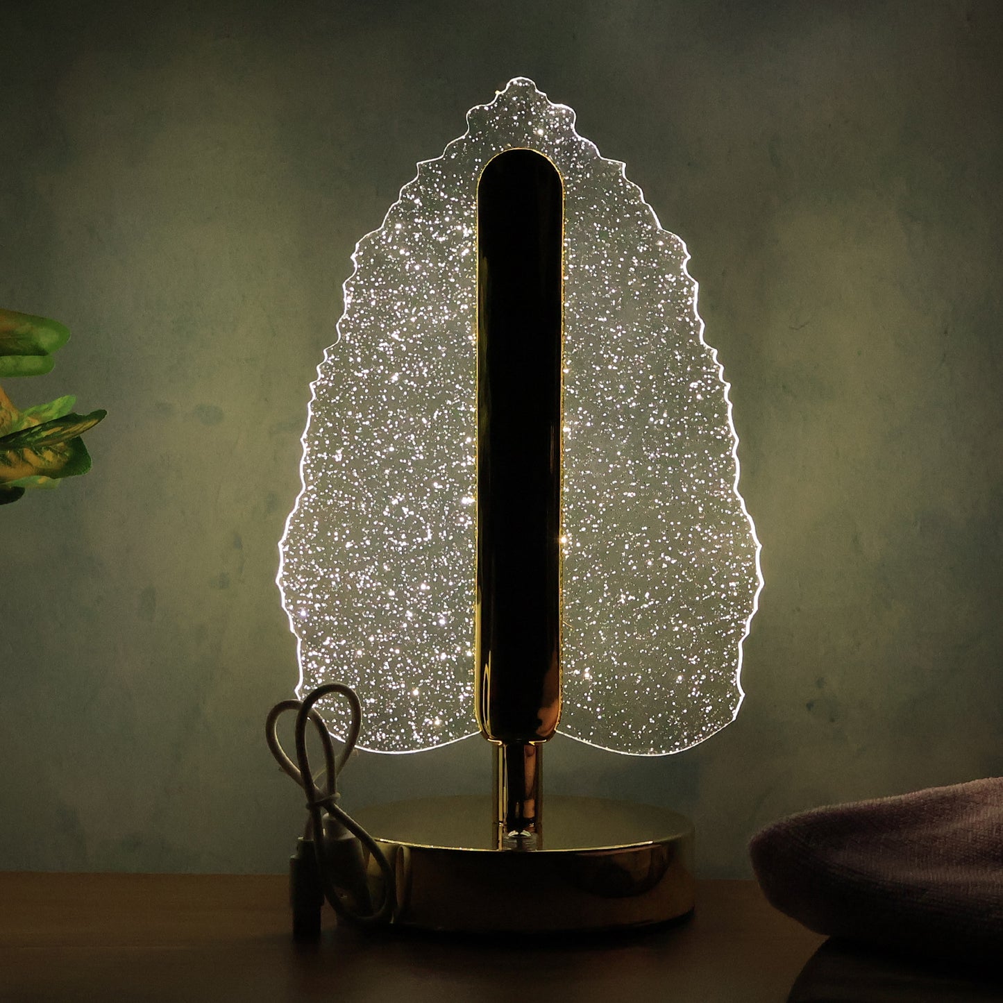 Elegant Crystal Leaf LED Table Lamp with USB Power - Happy Price - Image 6