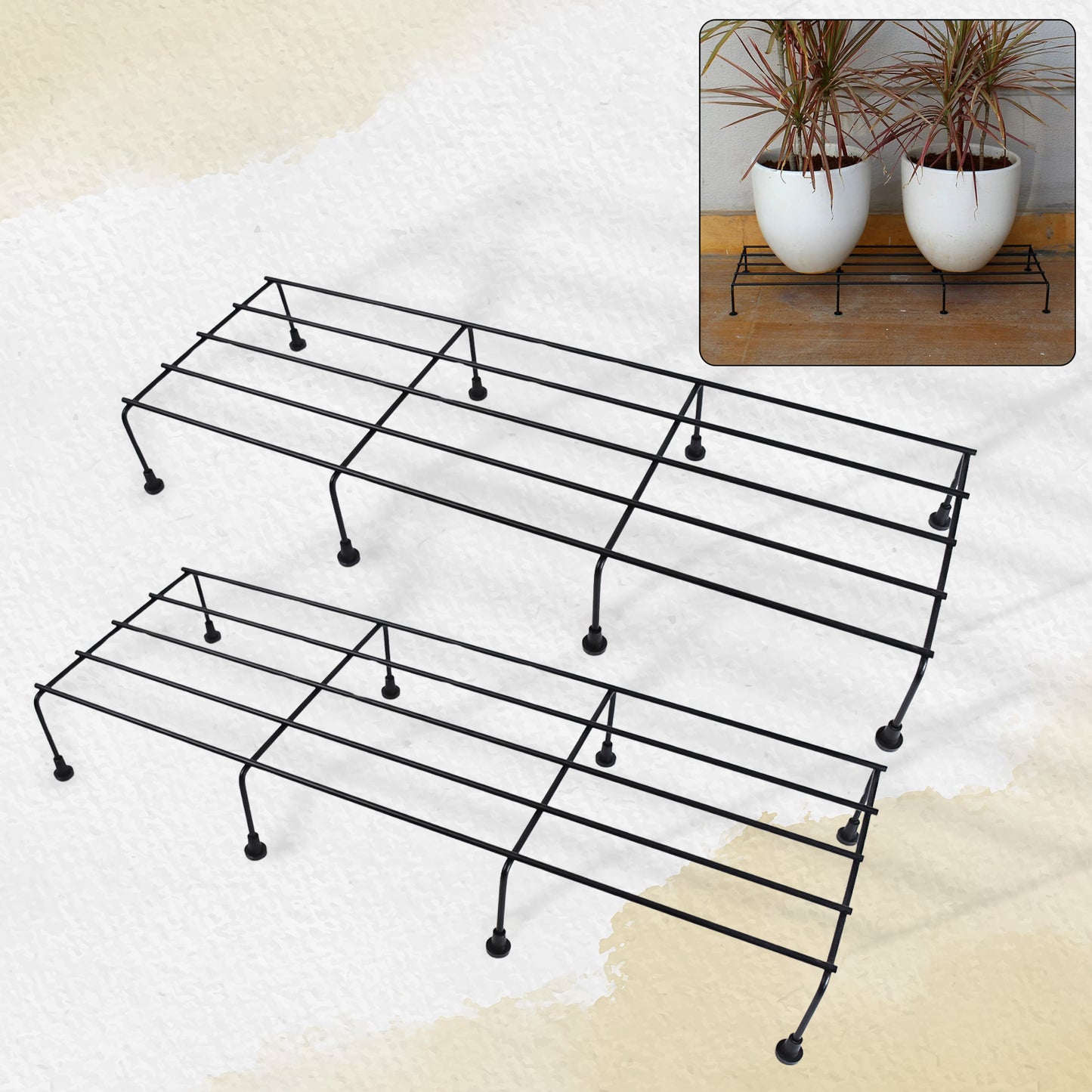 Metal Rectangle Flower Plant Stand For Balcony (6020 Cm 2 Pc Set) - Happy Price - Image 2