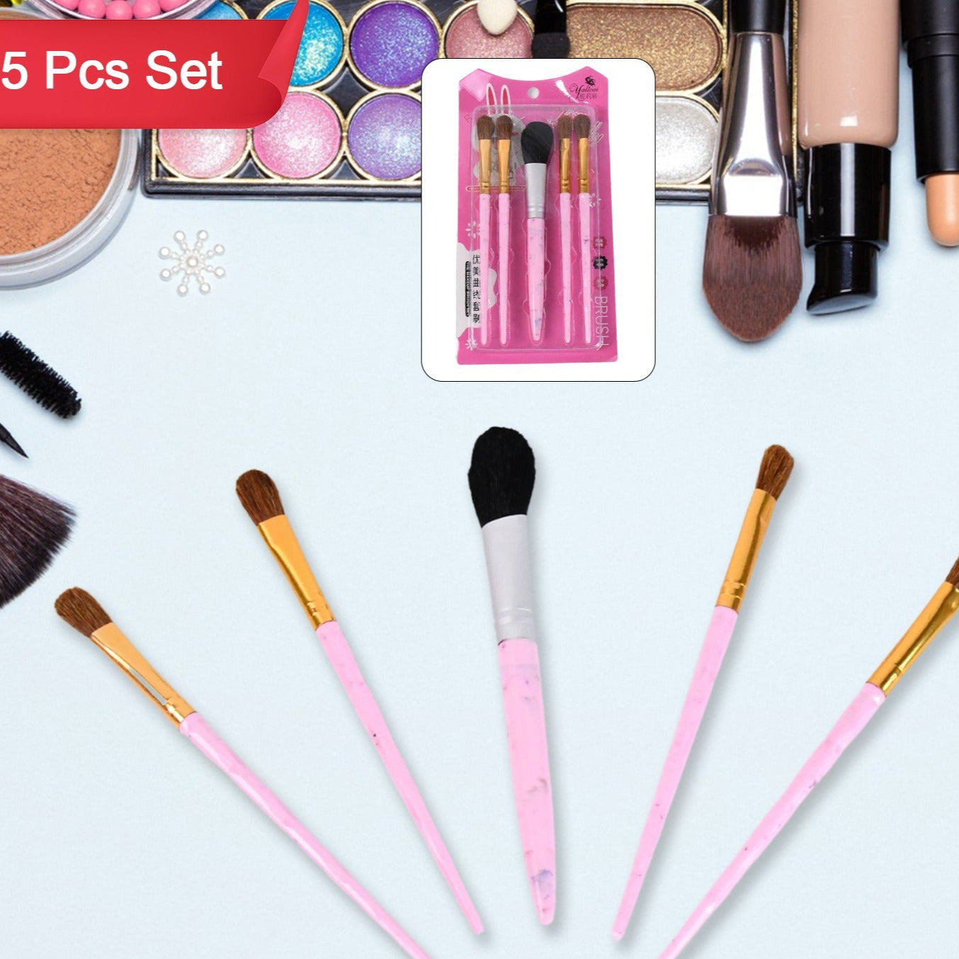 5pc Makeup Brush Tools Kit (5 Pcs Set Mix Color) - Happy Price - Image 1