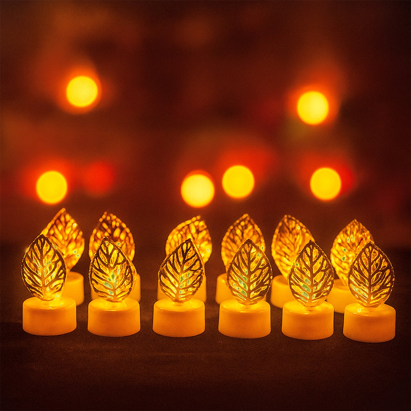 Decorative Golden Leaf Flameless LED Candles - Set of 12 - Happy Price - Image 5