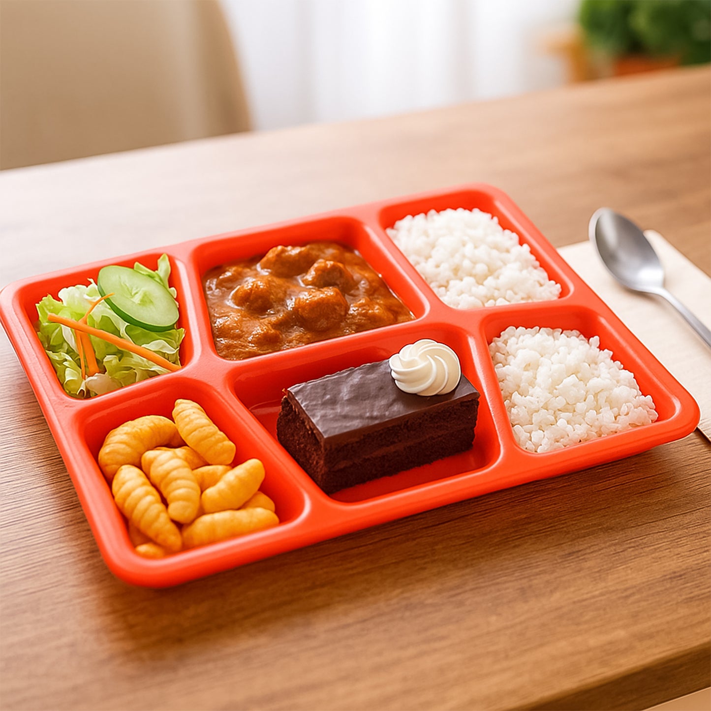 Plastic Multi-Compartment Meal Serving Tray - 6 Sections, Red (1 Pc) - Happy Price - Image 5
