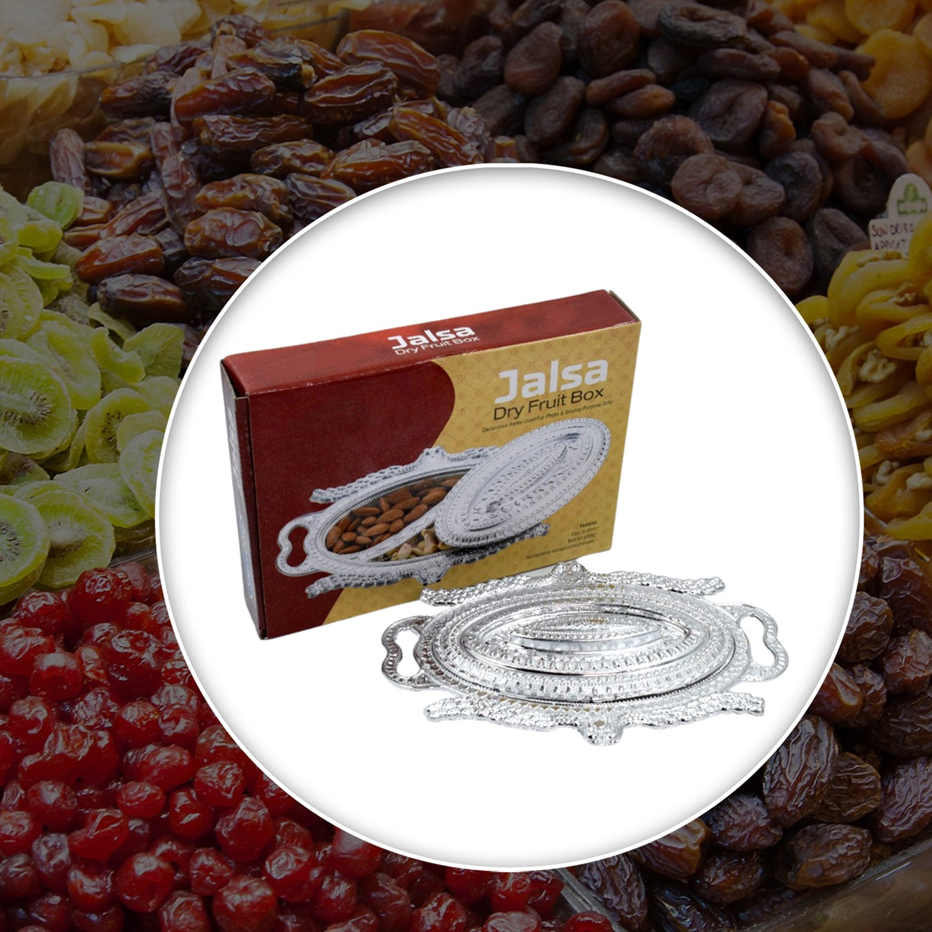 Plastic Peacock Dry Fruit Silver Finish Serving Tray - Happy Price - Image 1