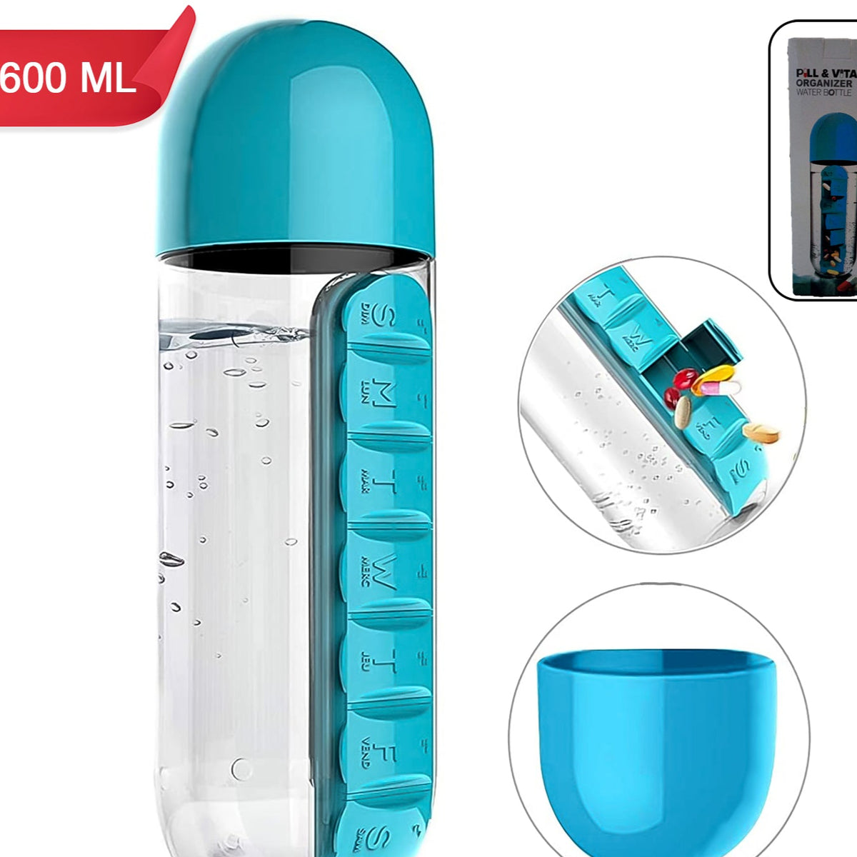Pill Vitamin Bottle Water Bottle Multi Functional Use For Traveling Outdoor Use Water Bottle Travelling Kit Summer Special Bottle (600 Ml Mix Color ) - Happy Price - Image 1