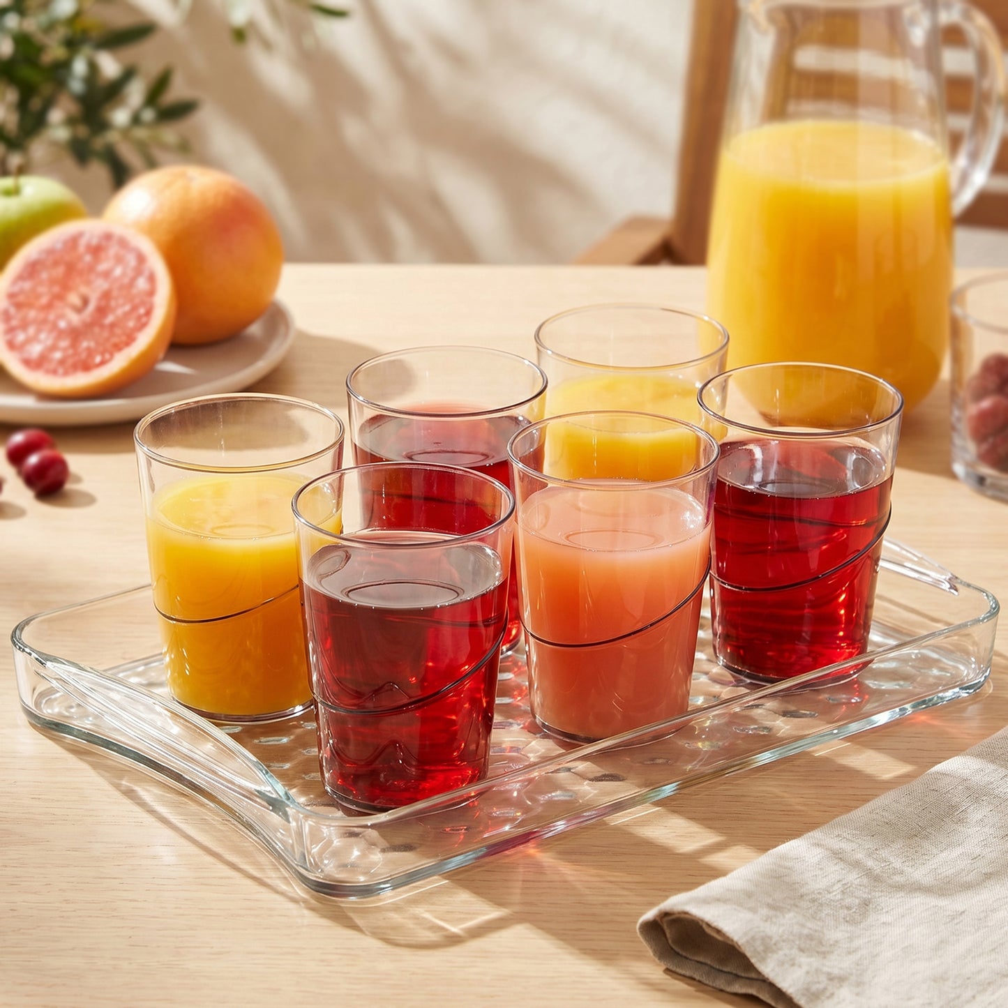 Glass Beverage Serving Set with 6 Tumblers and 1 Tray - Great Price - Image 3