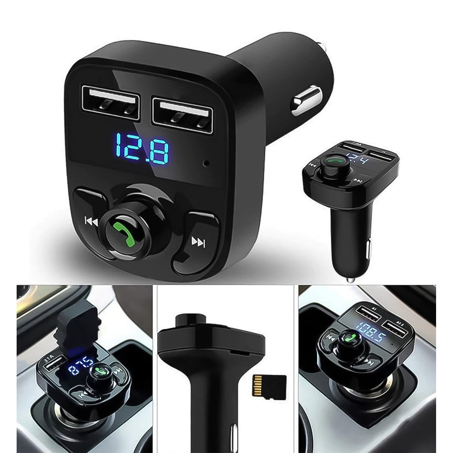 Car-x8 Bluetooth Fm Transmitter Kit For Hands-free Call Receiver Music Player Call Receiver Fast Mobile Charger Ports For All Smartphoneswith 3.1a Quick Charge Dual Usb Car Charger - Happy Price - Image 4