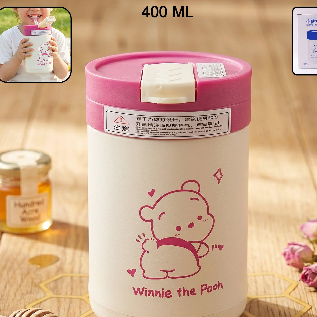 Cartoon Print Glass Tumbler with Lid and Straw - 400 ML - Great Price - Image 1