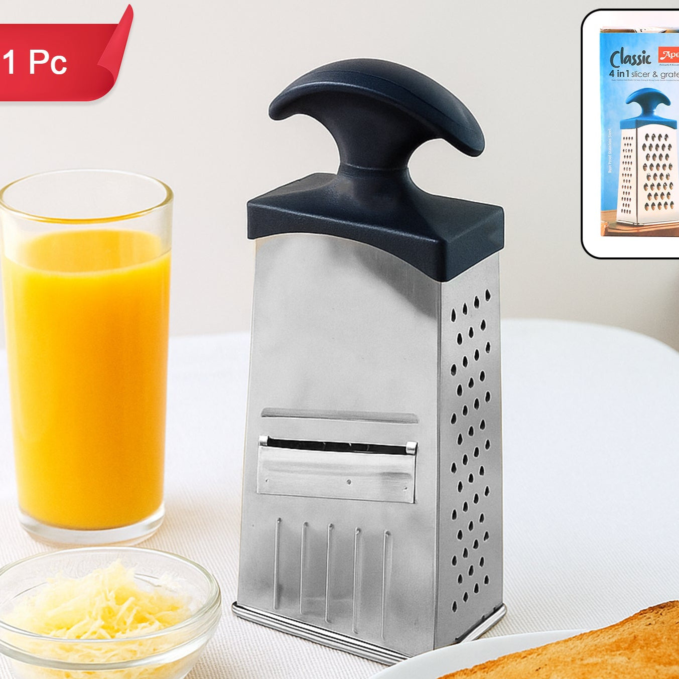 Apex Classic 4-in-1 Stainless Steel Grater Slicer With Handle - Happy Price - Image 1