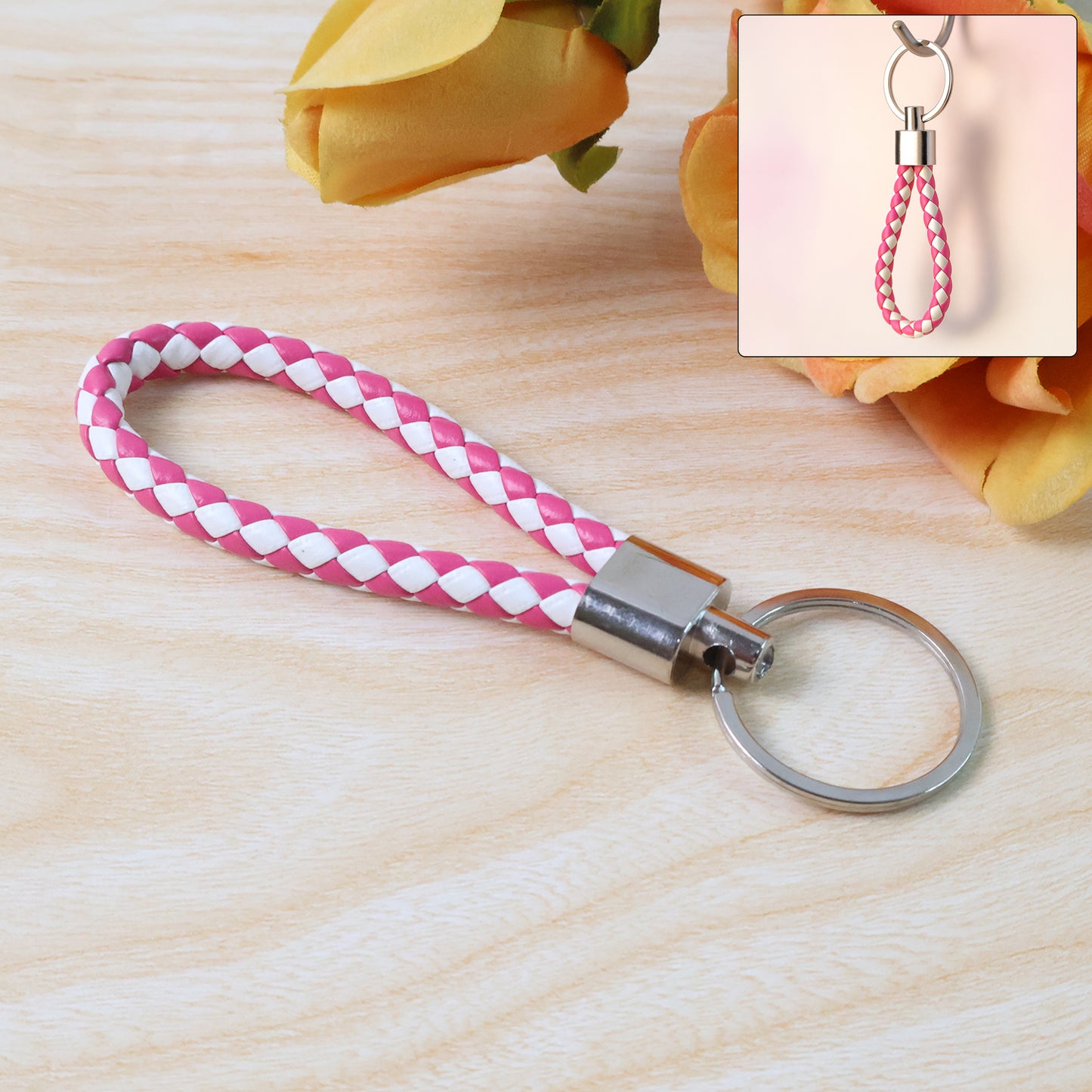 Braided Leather-Style Keychain with Metal Ring - 1 Pc - Happy Price - Image 2