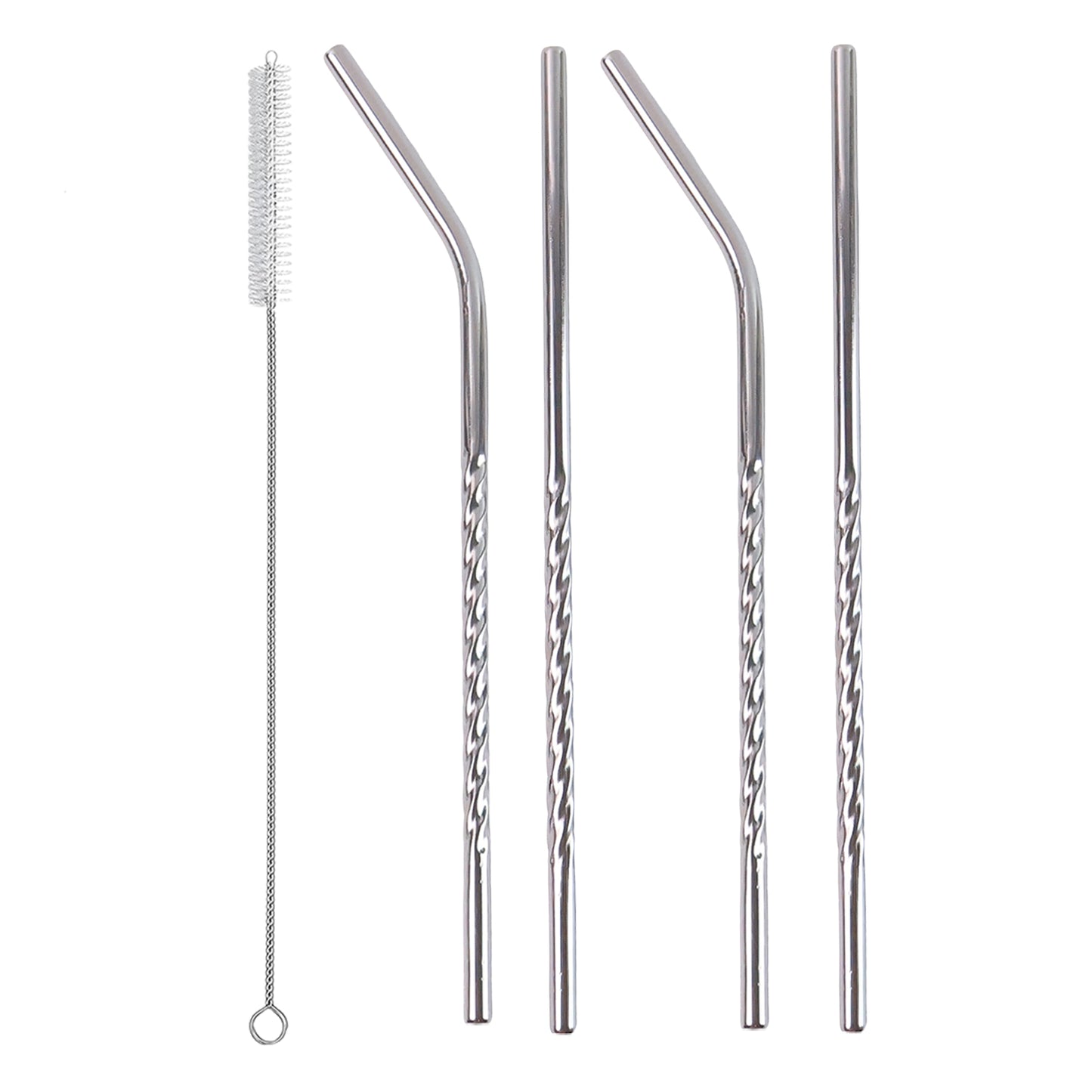 Set Of 4 Stainless Steel Straws Brush (2 Straight Straws 2 Bent Straws 1 Brush) - Happy Price - Image 2