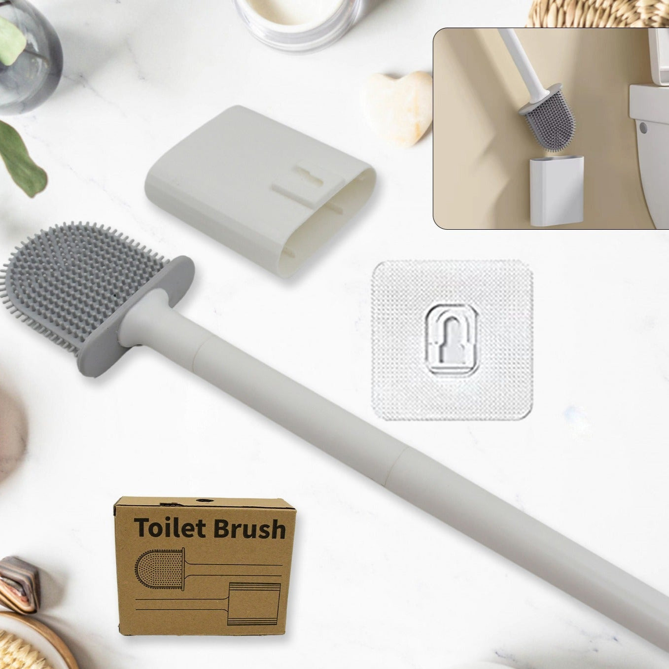 Portable Silicone Toilet Brush With Holder Flex Toilet Brush - Wall Mounted Anti-drip Set Toilet Cleaner Brush Non-slip Long Handle Toilet Brush Pack Of 1 - Happy Price - Image 1