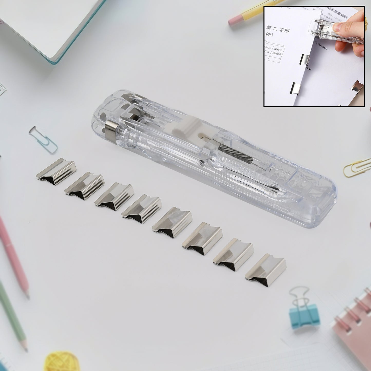 Portable Paper Clamp With 8 Pcs Clip Dispenser Handheld Paper Fast Clam (1 Set) - Happy Price - Image 2