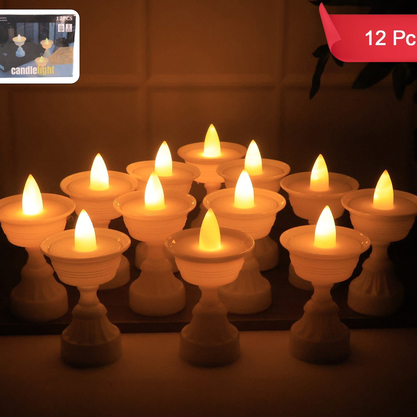 Set of 12 White Water-Activated LED Diyas for Festivals and Home Decor - Happy Price - Image 1
