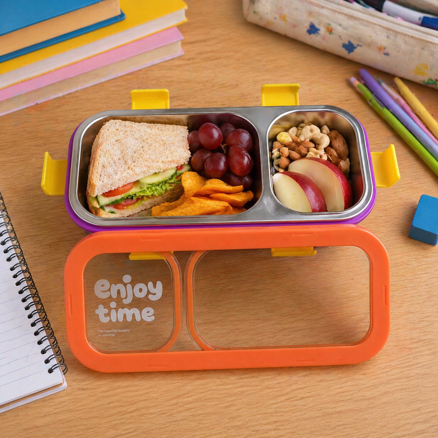 Stainless Steel 2 Compartment Lunch Box with Spoon & Fork - Leak-Proof Design - Great Price - Image 6