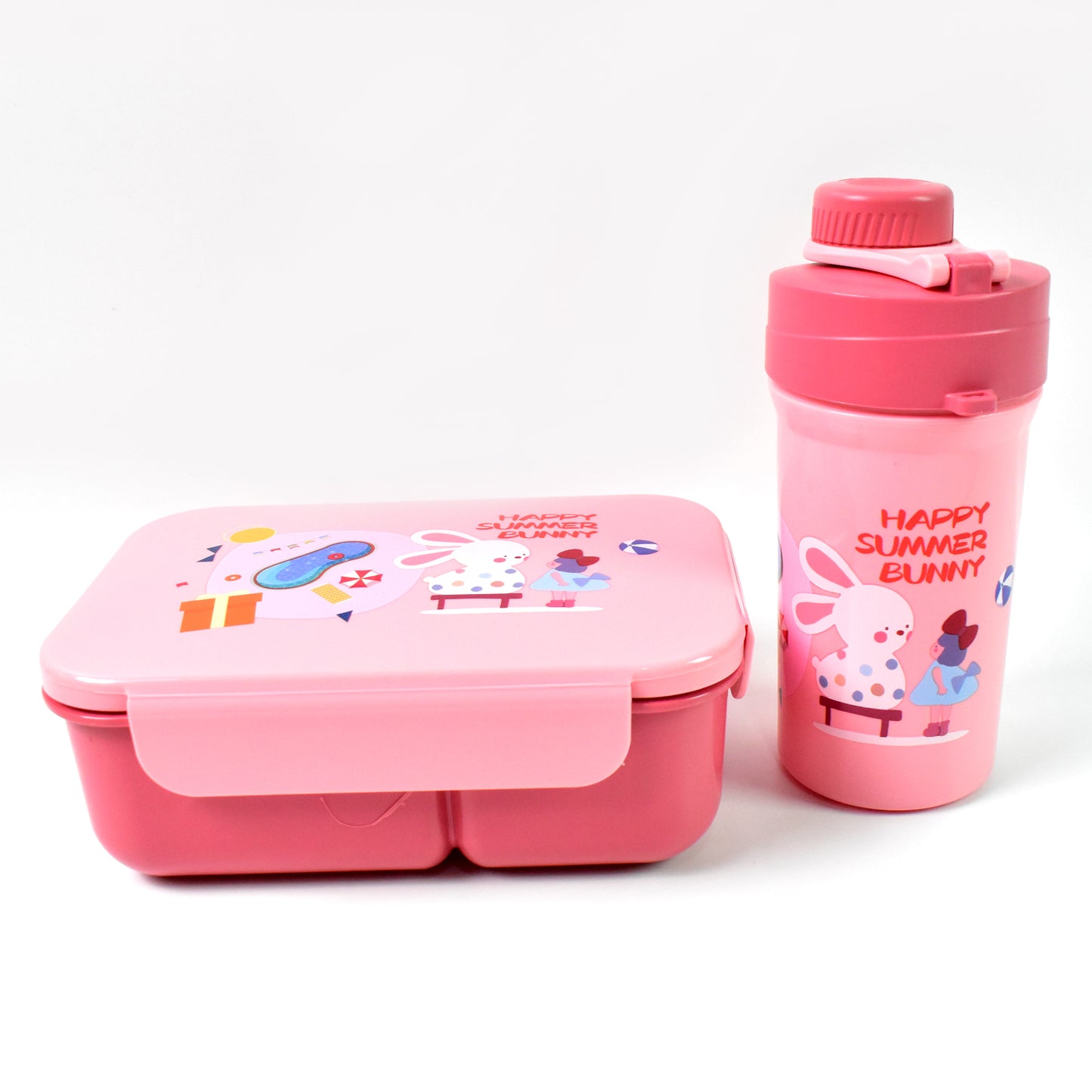 Plastic Lunch Box Leak Proof 2 Compartment With Bottle And Fork (1 Set Mix Color) - Happy Price - Image 4