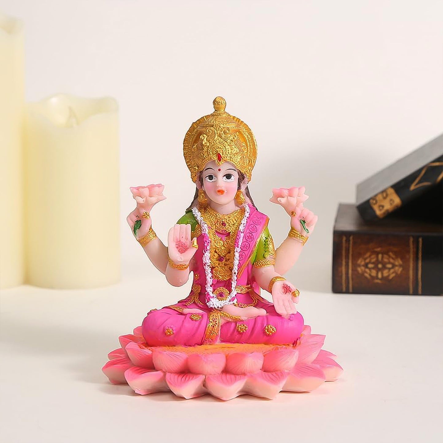 Decorative Lakshmi Mata Idol Sitting on Lotus - Multicolor Polyresin Statue (1 Pc) - Happy Price - Image 4