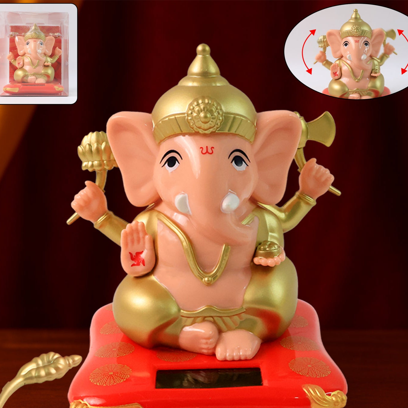 Solar-Powered Ganesha Idol - Dancing Lord Ganpati Showpiece for Car Dashboard & Home Decor (1 Pc) - Happy Price - Image 1